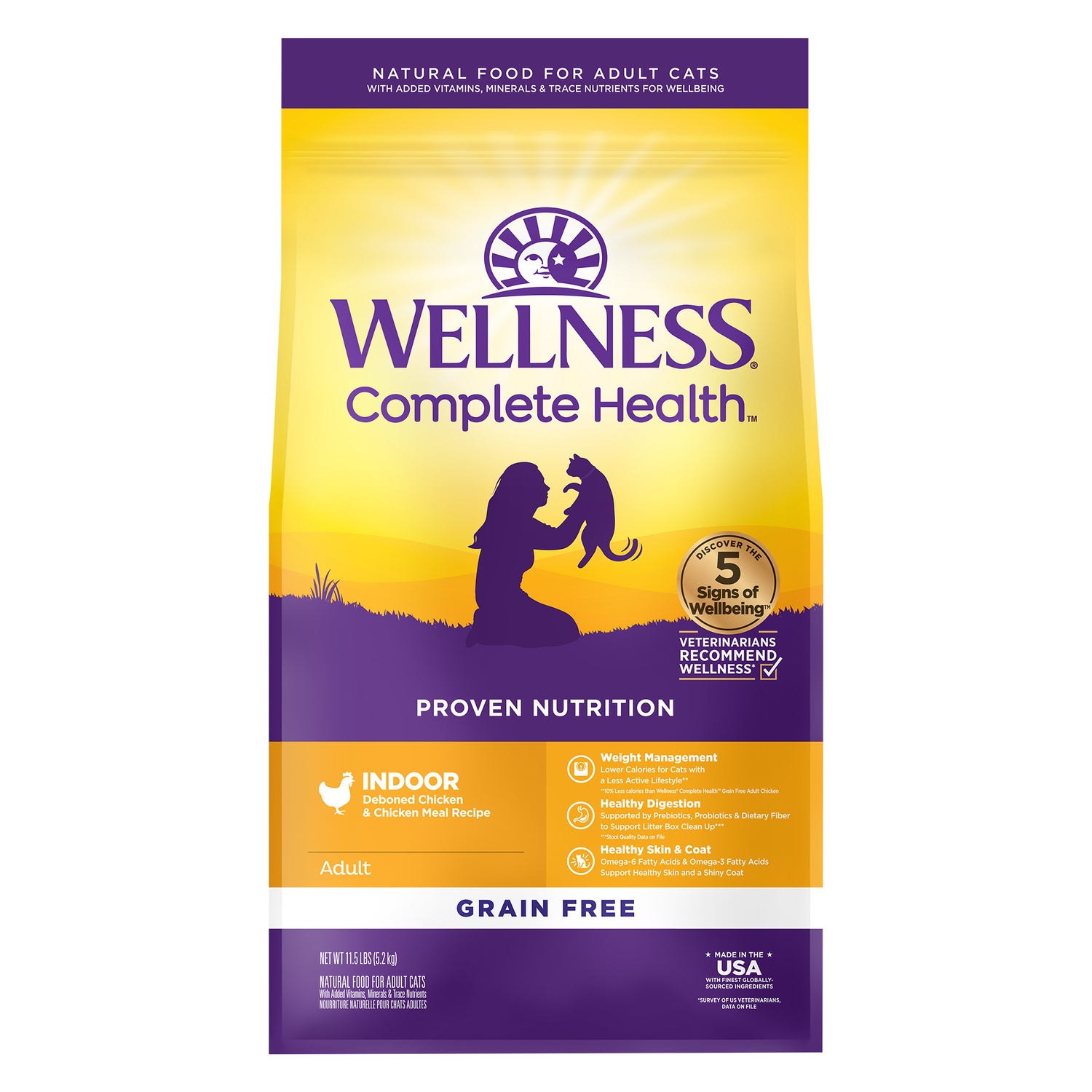 Wellness Complete Health Adult Dry Cat Food For Indoor Cats, Grain-Free, Natural, Chicken & Chicken Meal, 5.5-Pound Bag