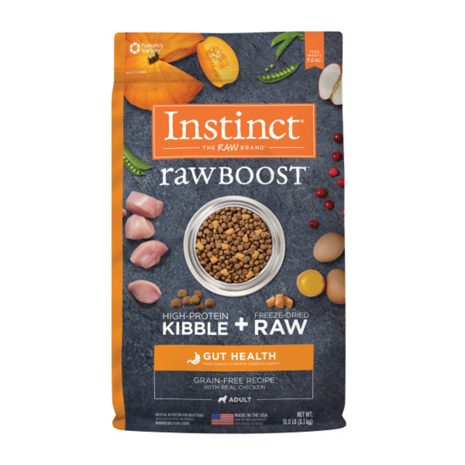Instinct Raw Boost Gut Health Adult Dry Dog Food, Grain-Free Chicken Recipe - 3.5-Lb