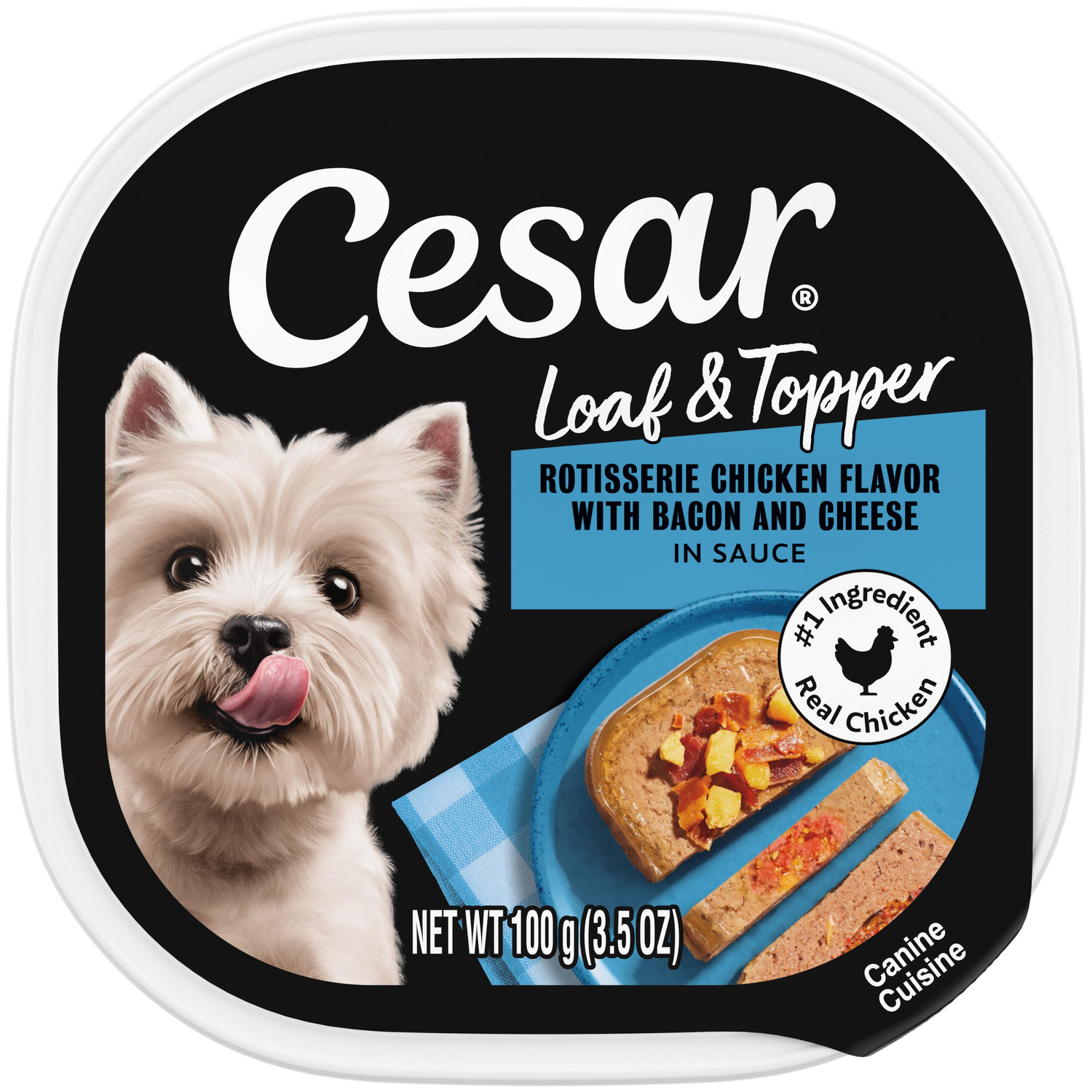 Cesar Loaf & Topper Rotisserie Dog Wet Food, Chicken Flavor With Bacon & Cheese, 3.5-Oz
