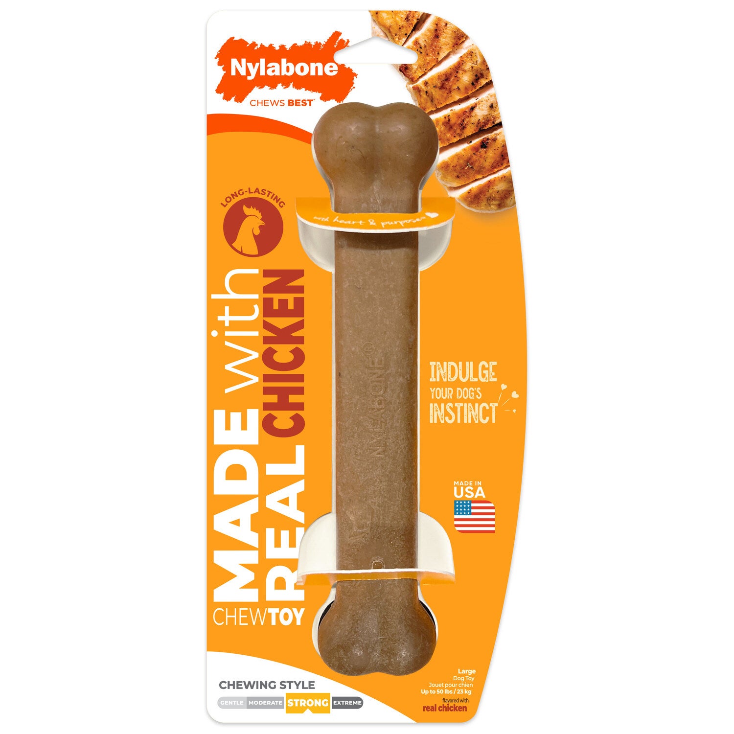 Nylabone Strong Chew Original Bone Dog Chew Toy Made With Real Chicken, Small