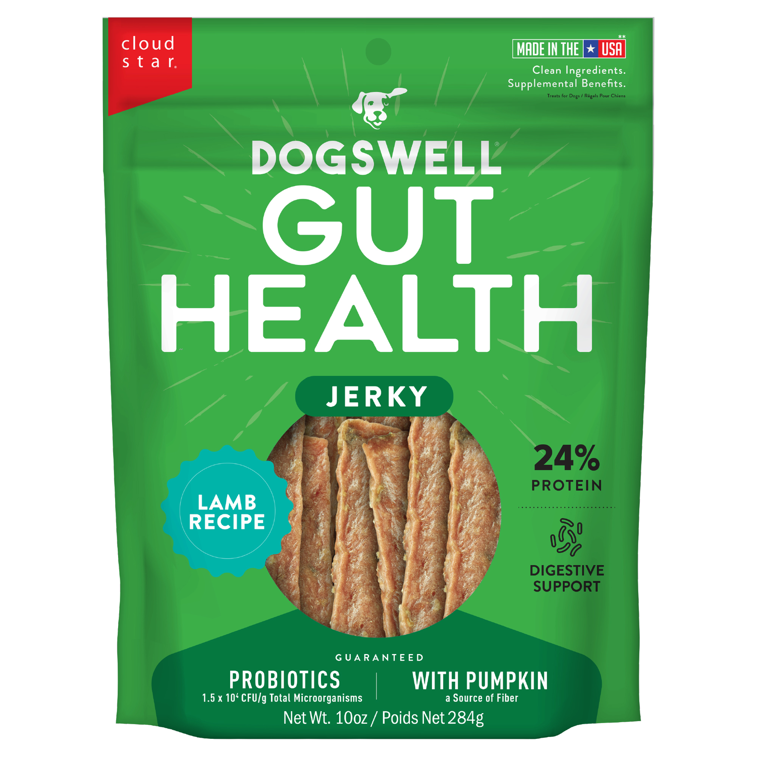 Dogswell Gut Health Single-Ingredient Jerky Dog Treats, Lamb, 10-Oz