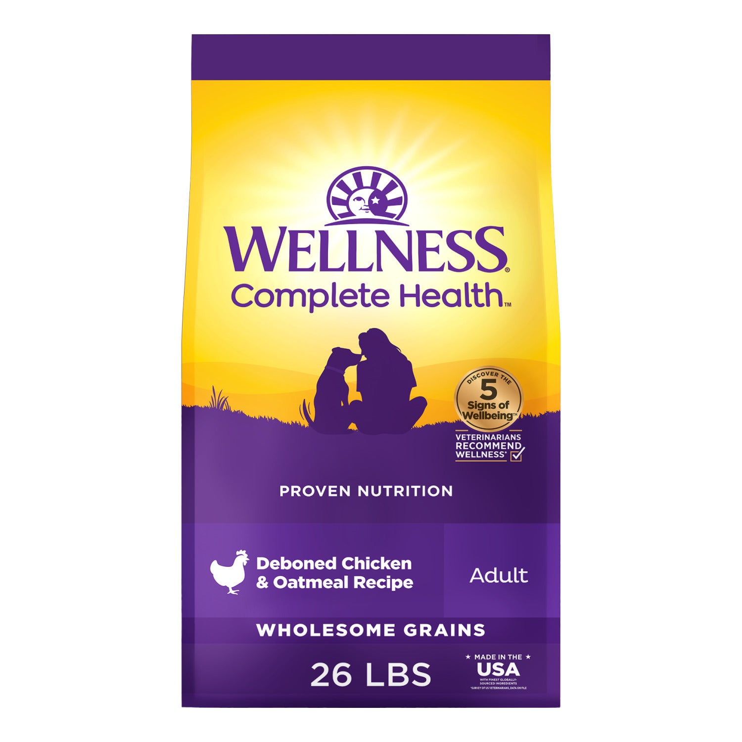 Wellness Complete Health Dry Dog Food, Wholesome Grains, Natural, Chicken & Oatmeal Recipe, 26-Pound Bag