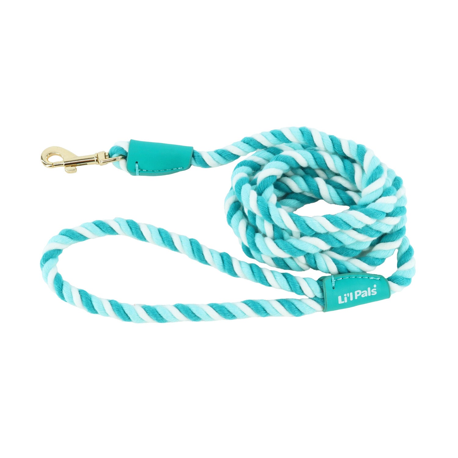 Li'l Pals® By Coastal® Posh Candy Striped Rope Dog Leash, Teal, Petite - 3/8 X 6'