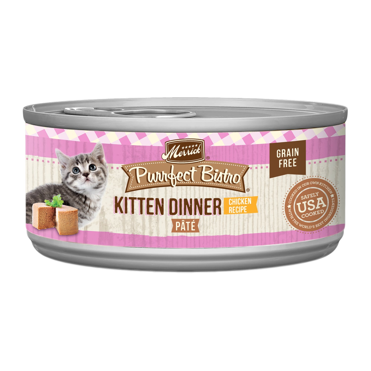 Merrick Purrfect Bistro Grain Free Premium Soft Canned Pate Chicken Wet Cat Food, Kitten Dinner Recipe, 3-Oz Can - Case Of 24