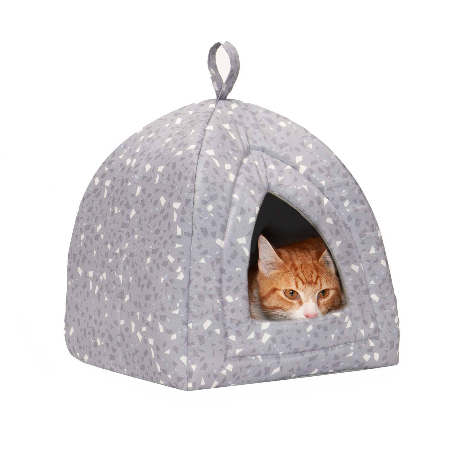Furhaven Fleece Pet Tent Cat Bed - Gray Terrazzo
