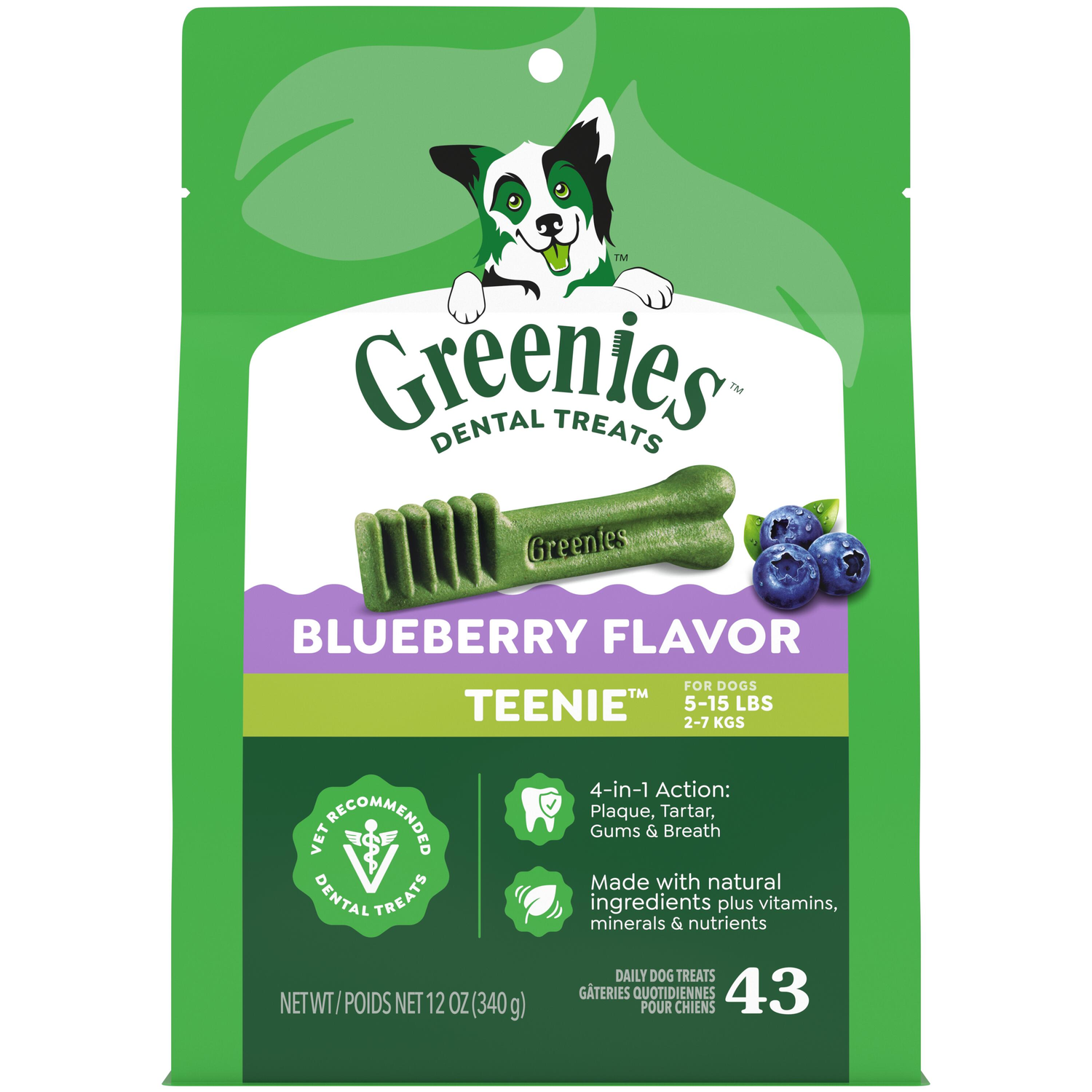 Greenies Teenie Natural Blueberry Flavor Dental Dog Treats, 43 Count