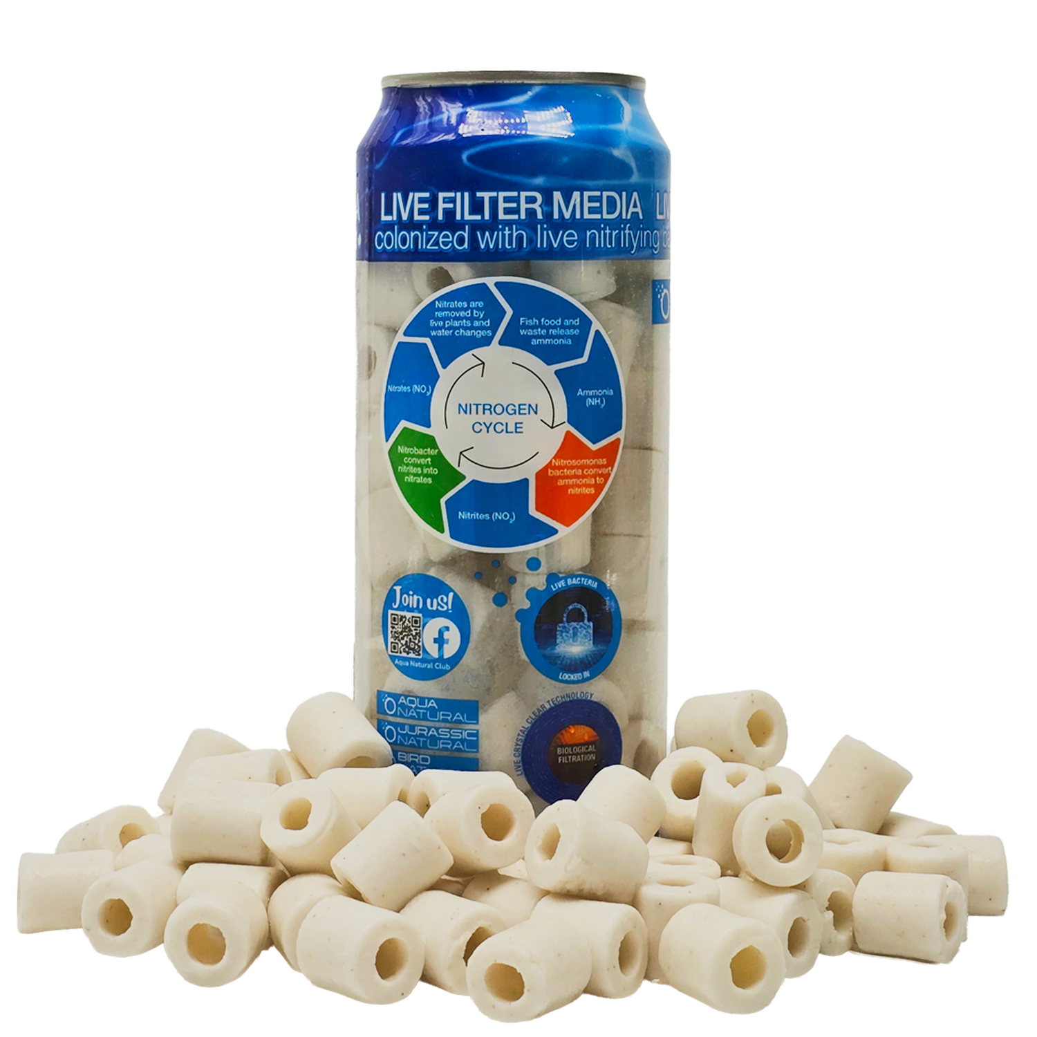 Aqua Natural Live Media Quartz Rings Aquarium Filter Media Fish & Aquatic Habitat, 17-Fl-Oz