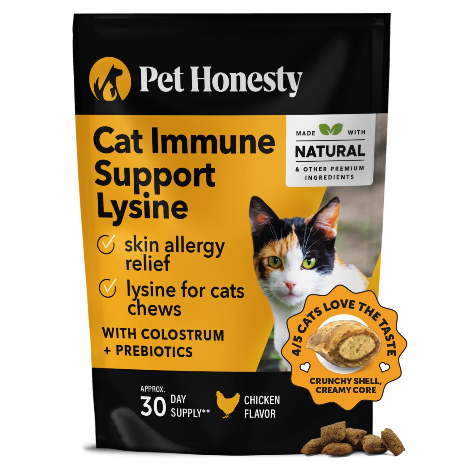 Pet Honesty Dual Texture Chicken Flavored Immune Support Lysine – Allergy Relief Chew Cat Supplement, 3.7-Oz Pouch