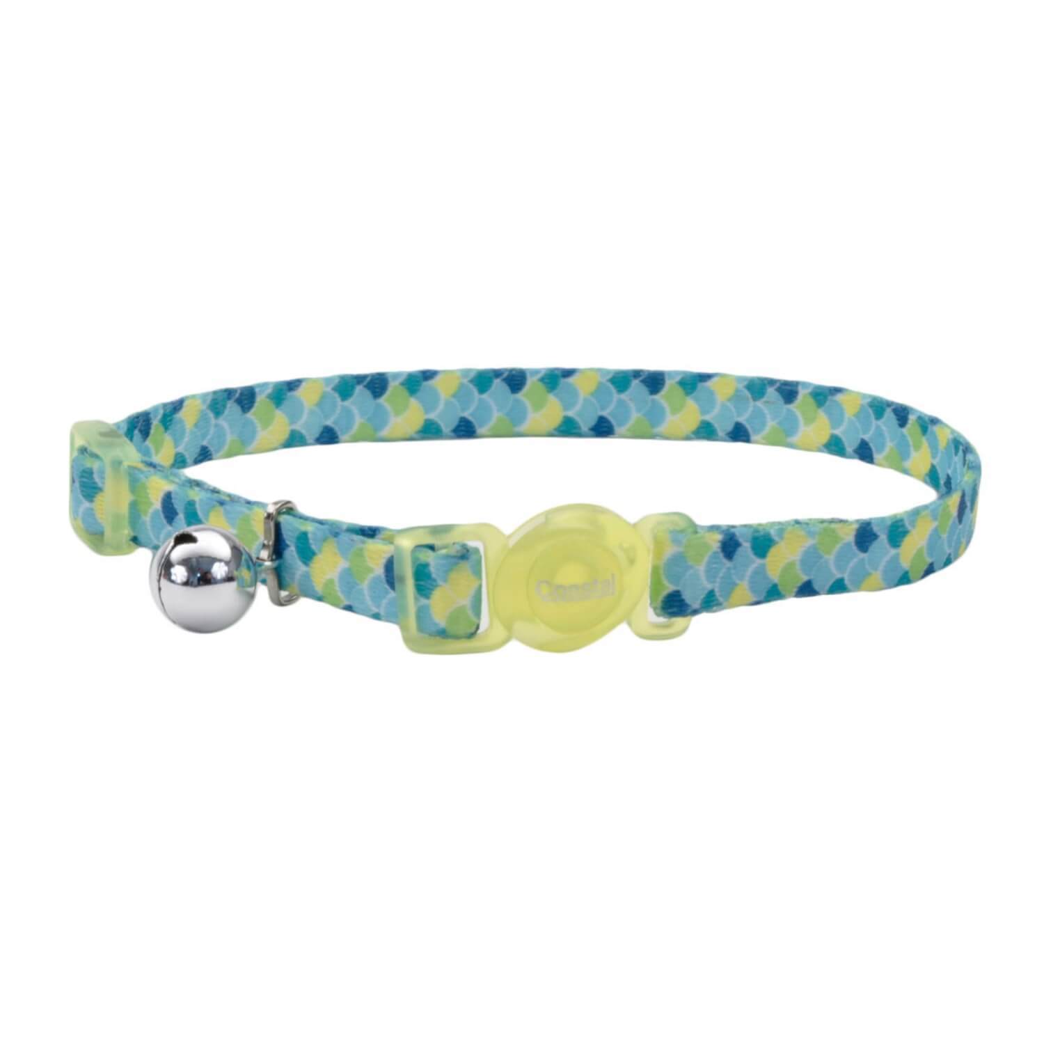 Coastal Pet Products Safe Cat Fashion Adjustable Breakaway Cat Collar, Lime Teal Scales, 3/8X8-12