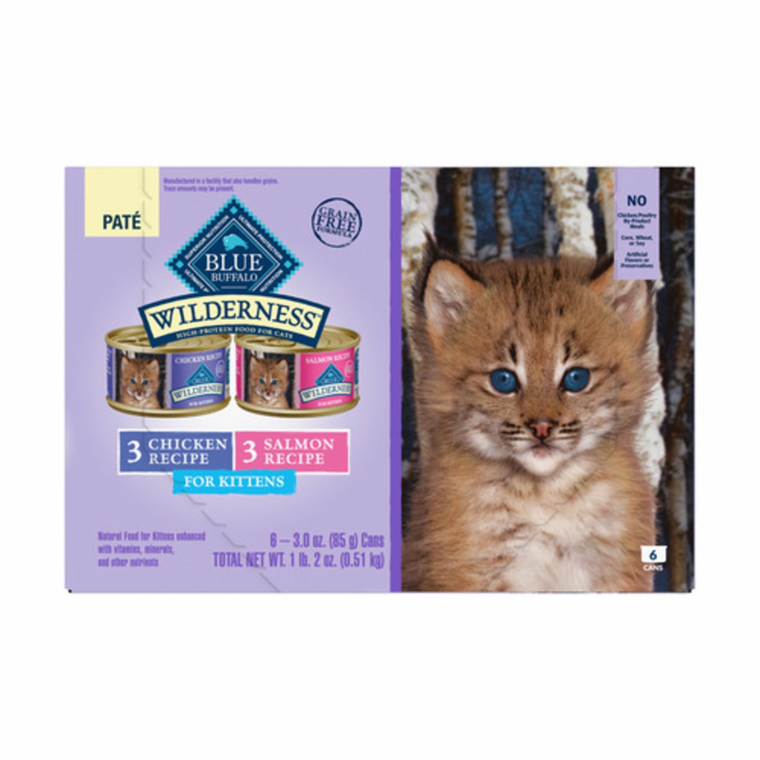 Blue Buffalo Wilderness Kitten Chicken & Salmon Pate Wet Cat Food, Variety Pack, 3-Oz - 6 Pack