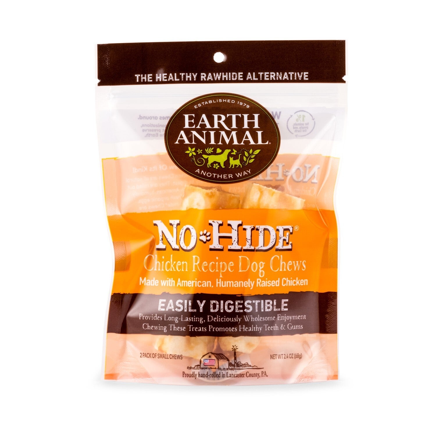 Earth Animal No-Hide Rawhide Alternative Dog Treat Chews, Cage-Free Chicken, 2 Pack