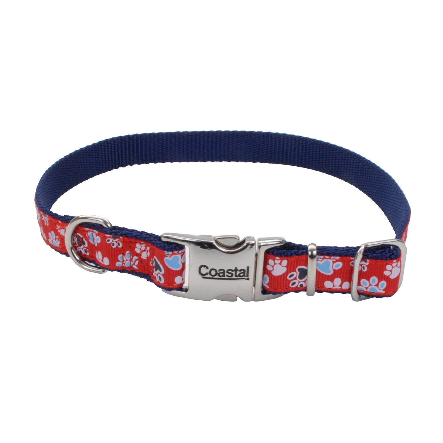 Coastal Pet Products Pet Attire Ribbon Adjustable Nylon Dog Collar With Metal Buckle - Red & Blue