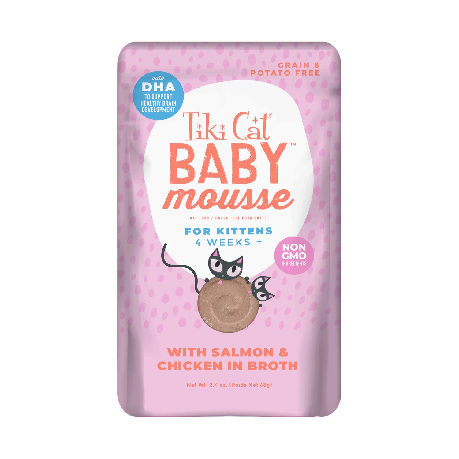 Tiki Cat Baby Mousse Wet Cat Food For Kittens, Salmon & Chicken, 2.4-Oz Pouch