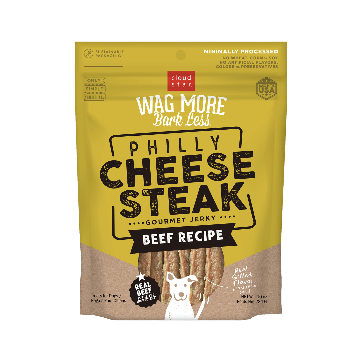 Wag More Bark Less Philly Cheesesteak Beef Jerky Dog Treats, 10-Oz