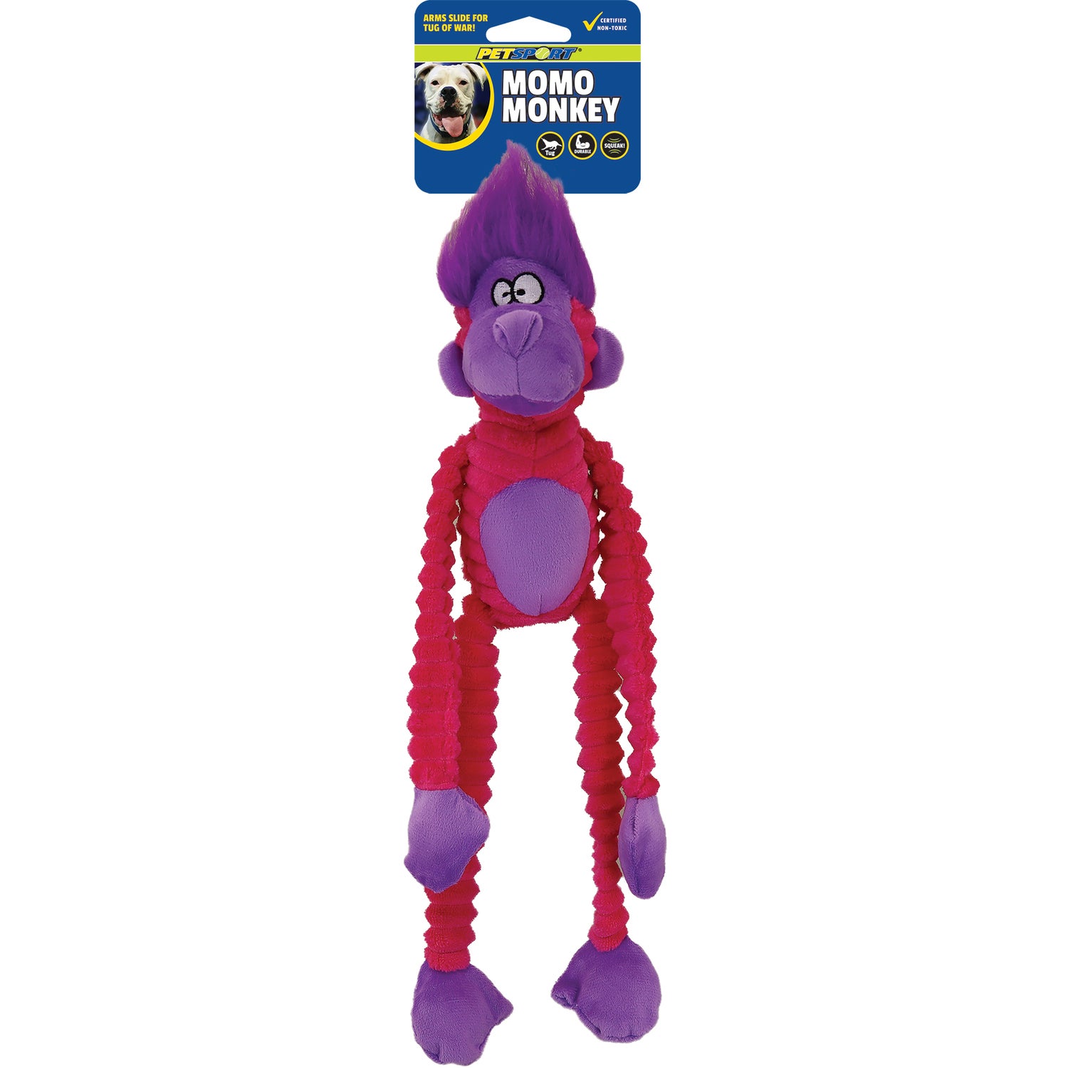 Petsport Momo Monkey Durable Plush Squeaky Dog Toy, 14, Assorted