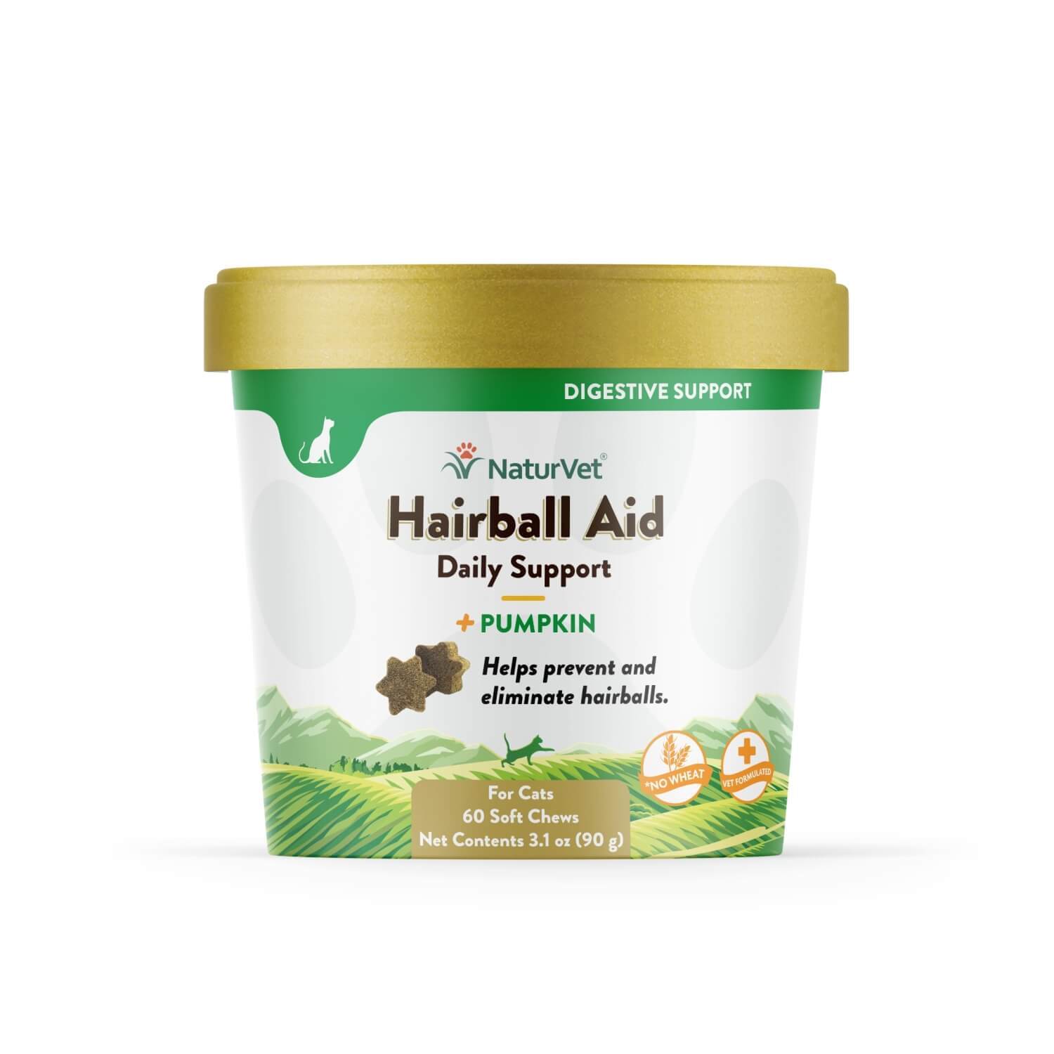 Naturvet Hairball Aid Daily Support + Pumpkin Soft Chew Supplement For Cats, 60Ct