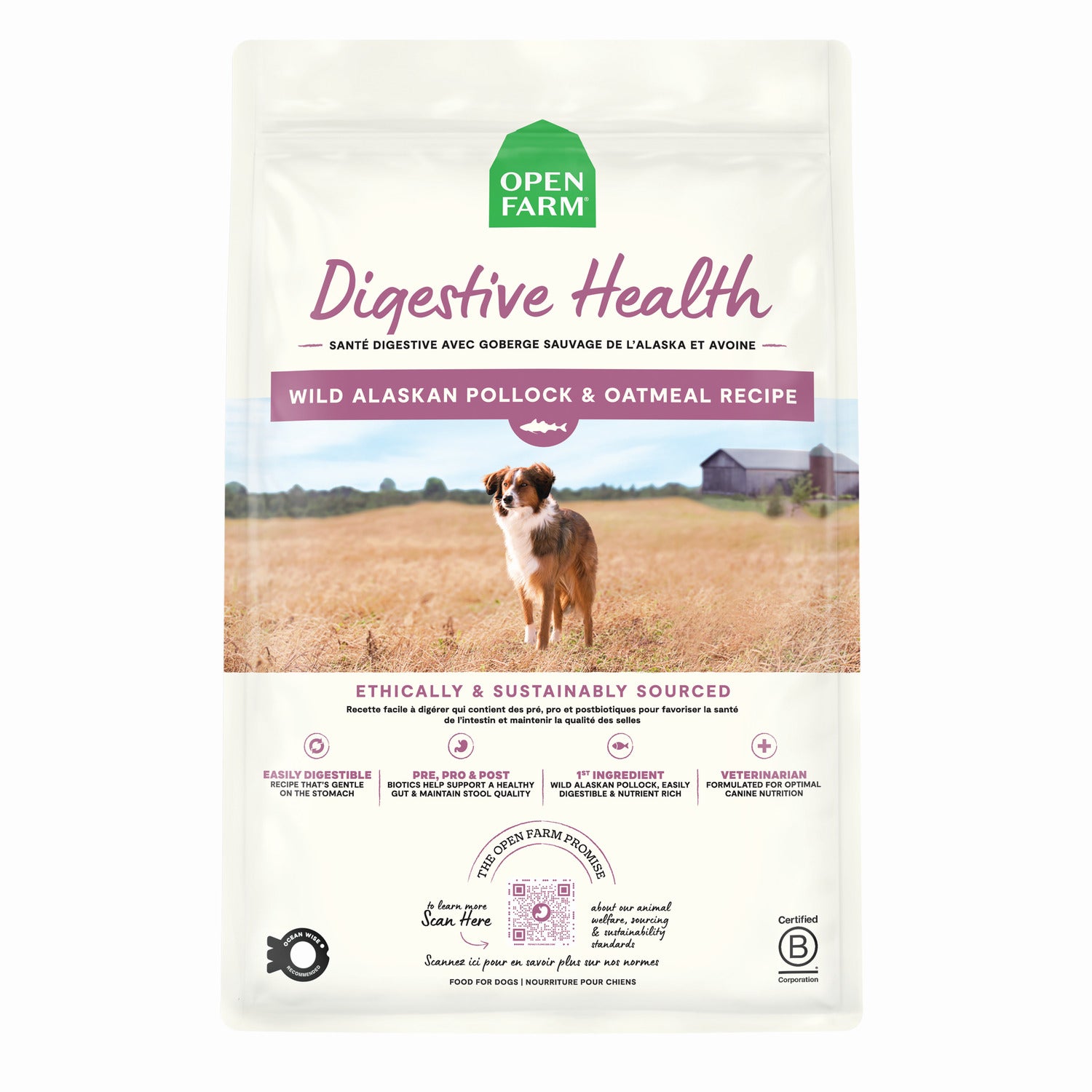 Open Farm Digestive Health, Wild Alaskan Pollock & Oatmeal Recipe Dry Dog Food, 22Lb