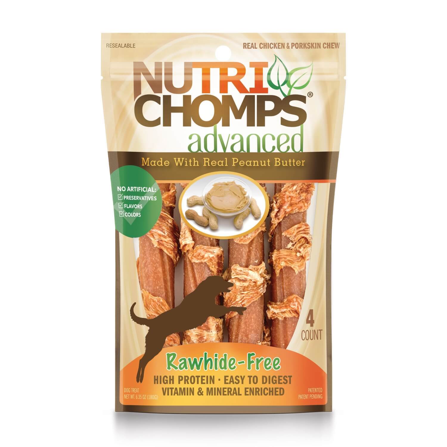 Nutri Chomps Advanced Twists Rawhide Free Chicken & Peanut Butter Dog Treats
