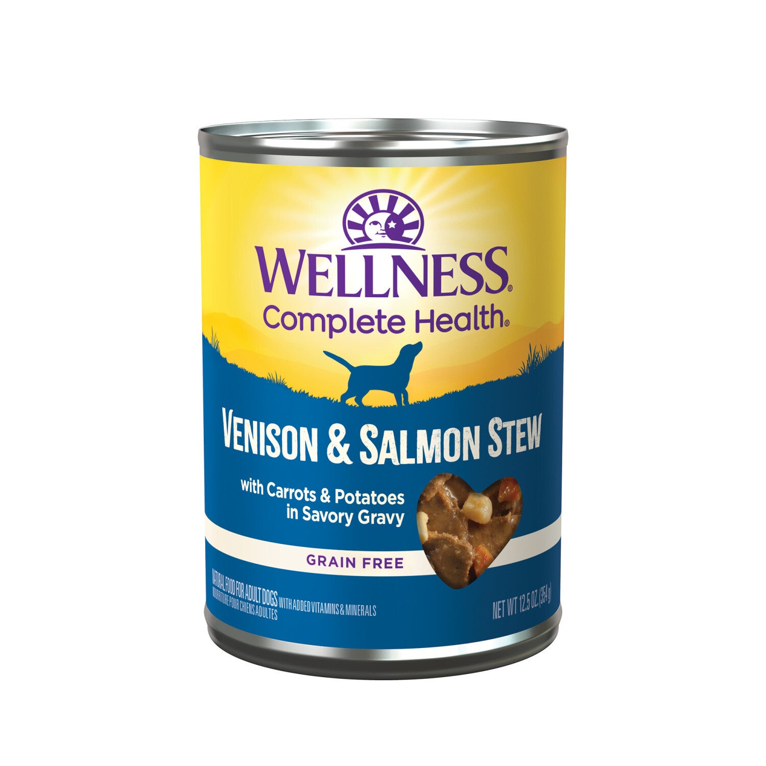 Wellness Complete Health Canned Wet Dog Food, Venison & Salmon Stew, 12.5-Ounce Can (Pack Of 12)