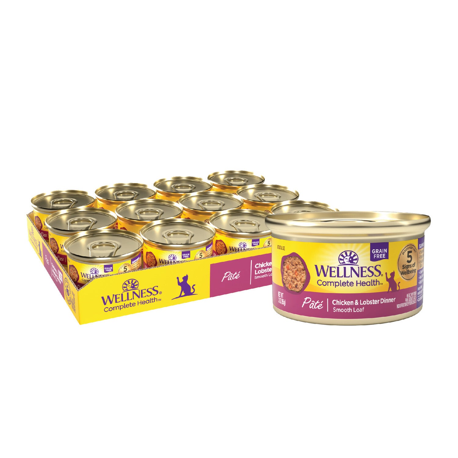 Wellness Complete Health Pate Adult Wet Cat Food, Natural, Protein-Rich, Grain-Free Chicken & Lobster Recipe, 3 Ounce, 24 Pack