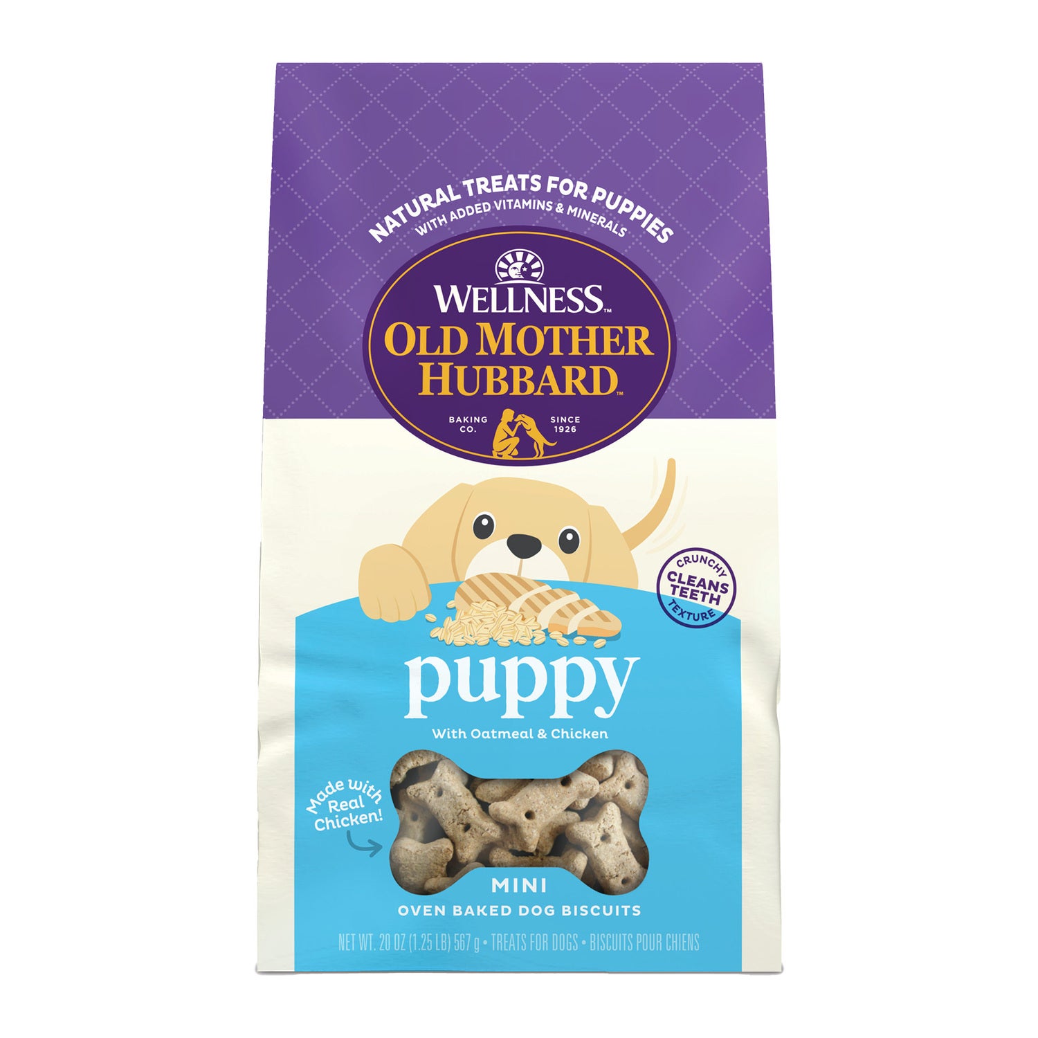 Wellness Old Mother Hubbard Puppy Dog Biscuits, Natural, Training Treats For Puppies, Oatmeal & Chicken Flavor, Mini Size Dog Treats, 20 Ounce Bag