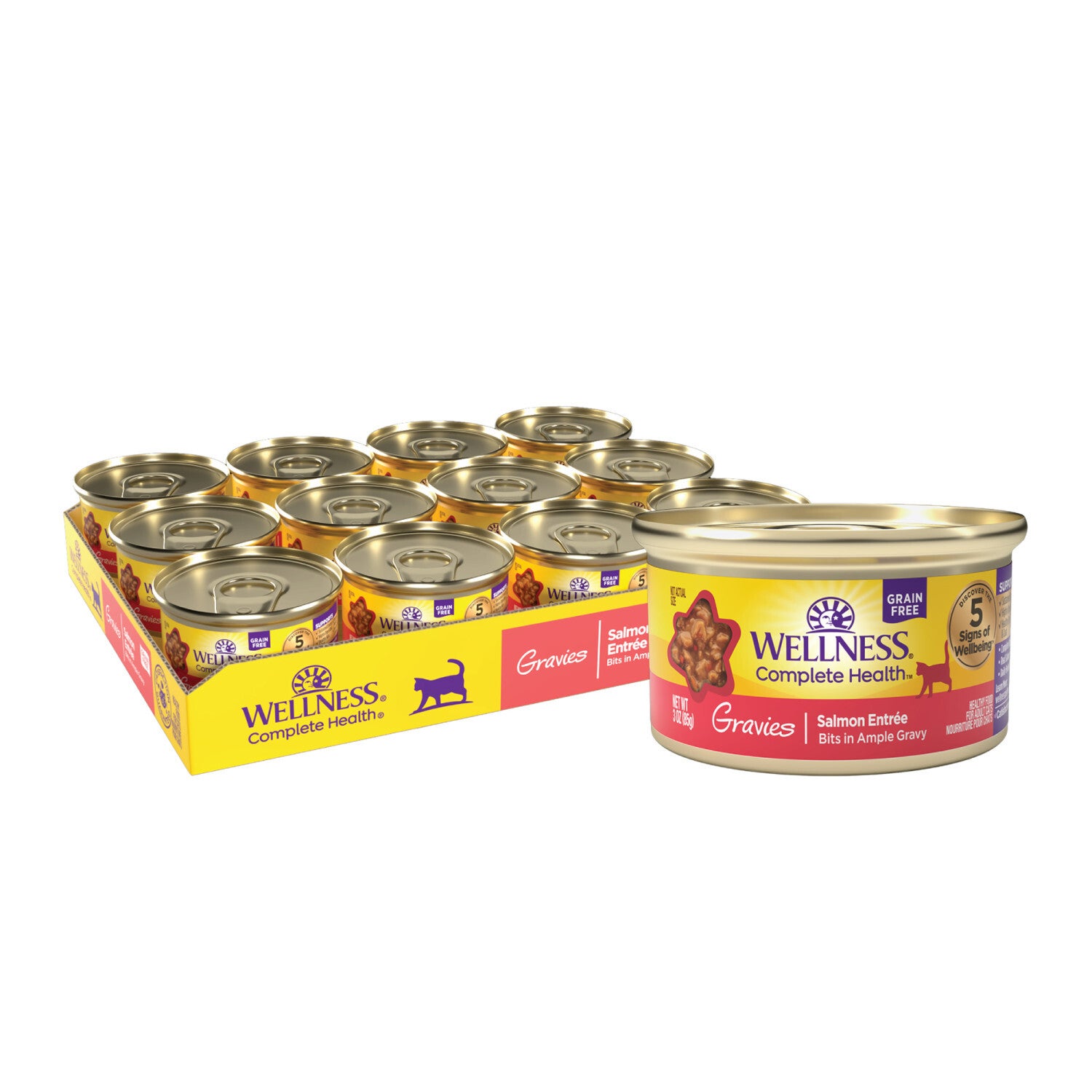 Wellness Complete Health Gravy Adult Wet Cat Food, Natural, Protein-Rich, Grain Free, 3 Ounce, Salmon Entree