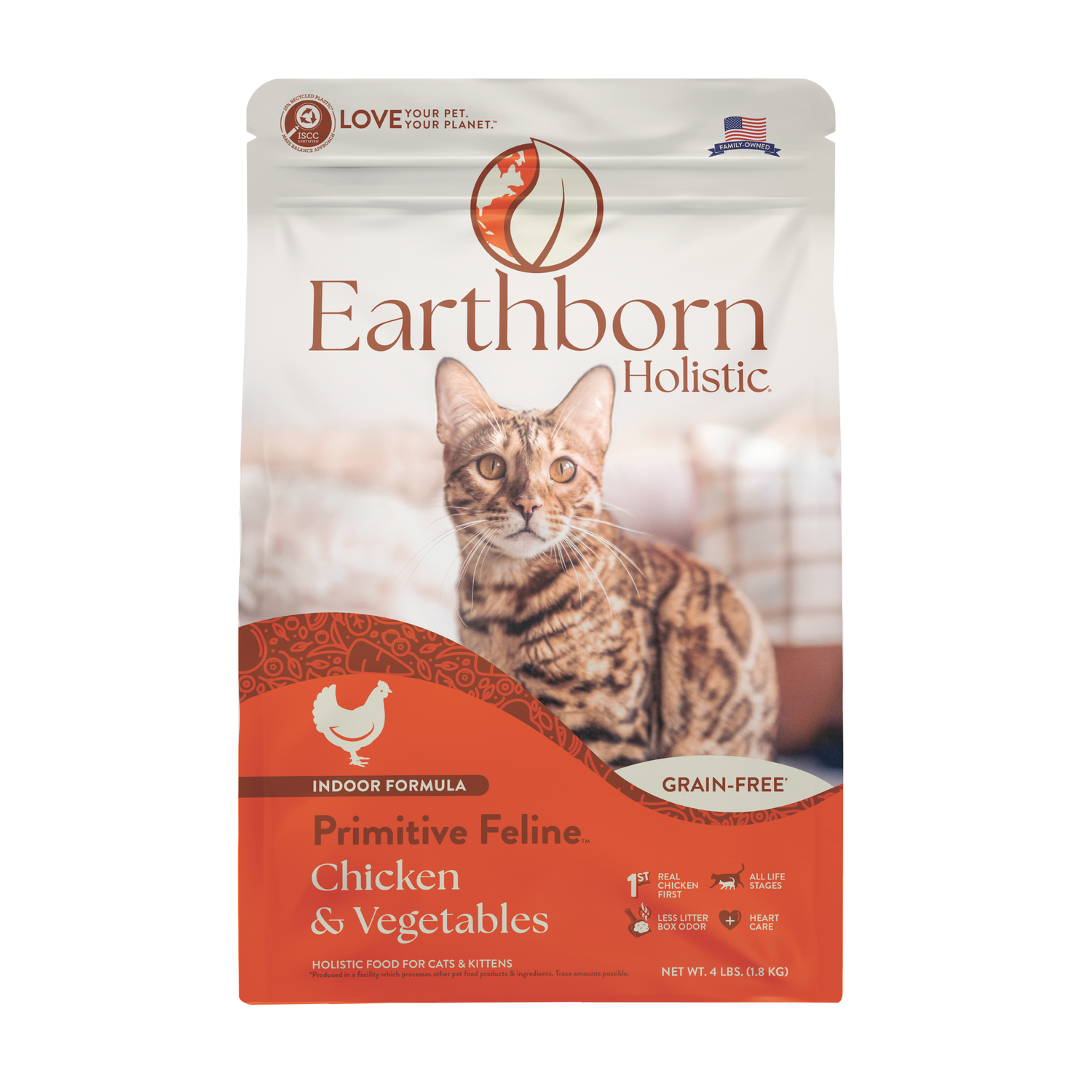 Earthborn Holistic Grain-Free Primitive Feline Indoor Formula Dry Cat Food, Chicken & Vegetables Recipe, 4-Lb