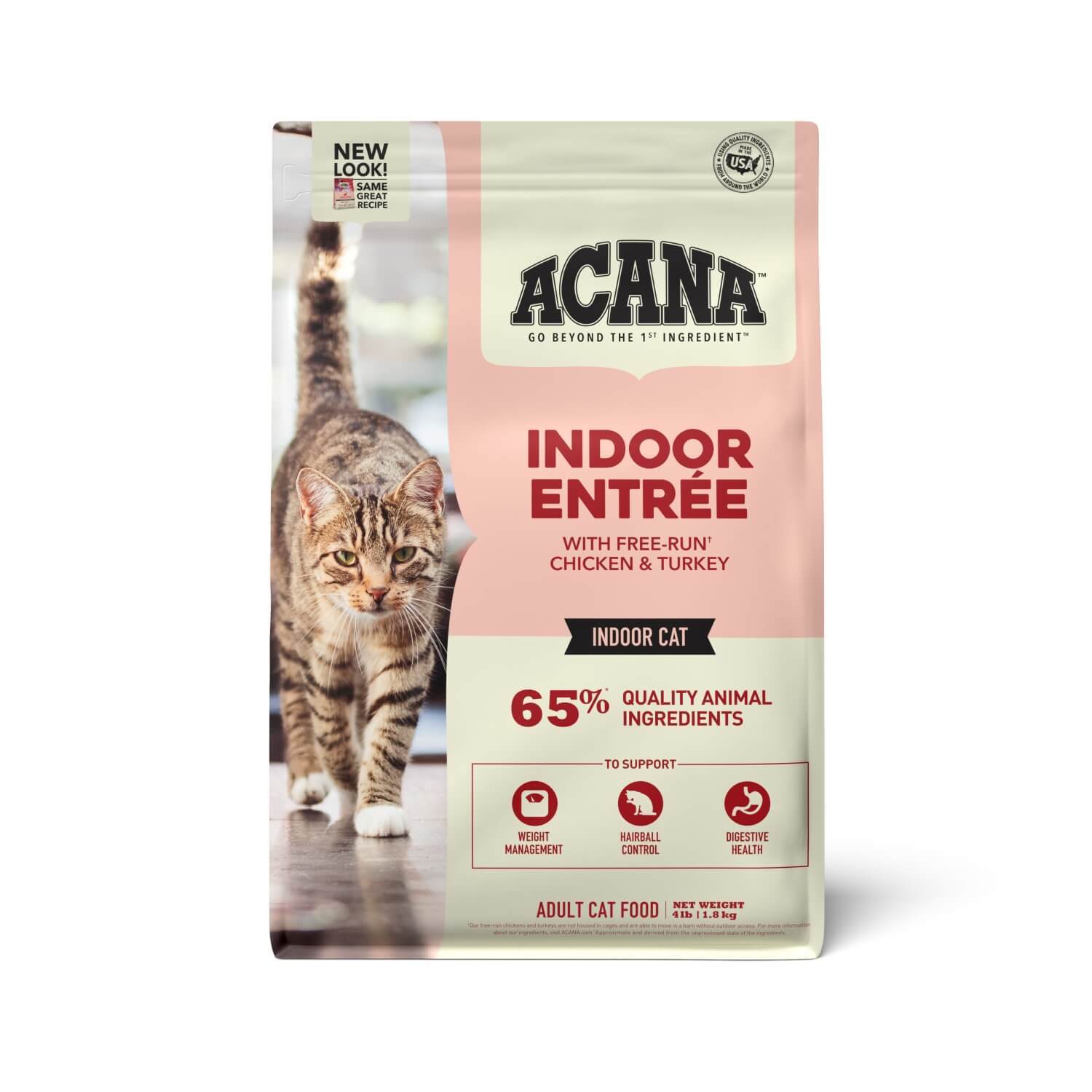 Acana Indoor Entrée For Indoor Cats, Chicken Turkey Whole Herring & Rabbit Dry Cat Food, 4-Lb