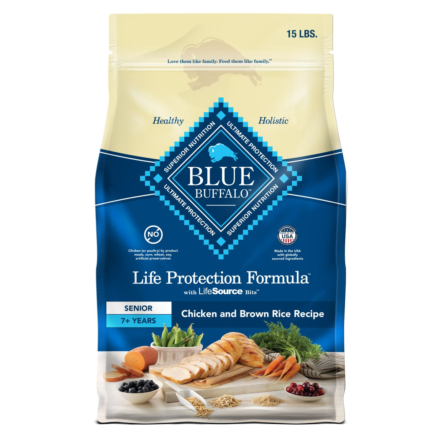 Blue Buffalo Life Protection Chicken & Brown Rice Senior Dog Food, 15-Lb