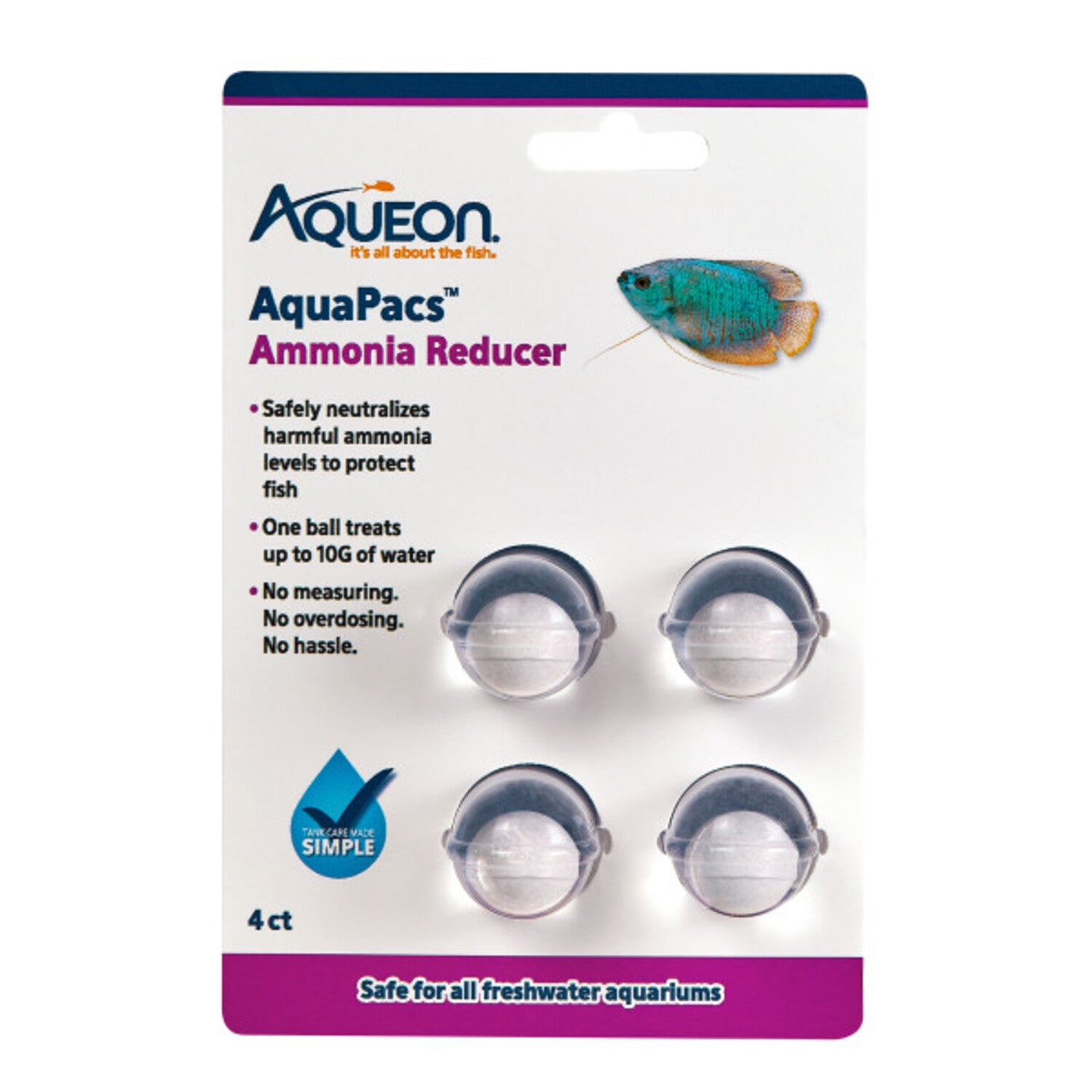 Aqueon Aquapacs Ammonia Reducer For Fish Tanks, 10 Gallon - 4 Pack