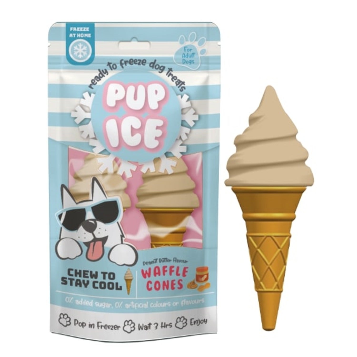 Pup Ice Ready To Freeze At Home Chew Dog Treats, Waffle Cone & Peanut Butter - 2-Pk