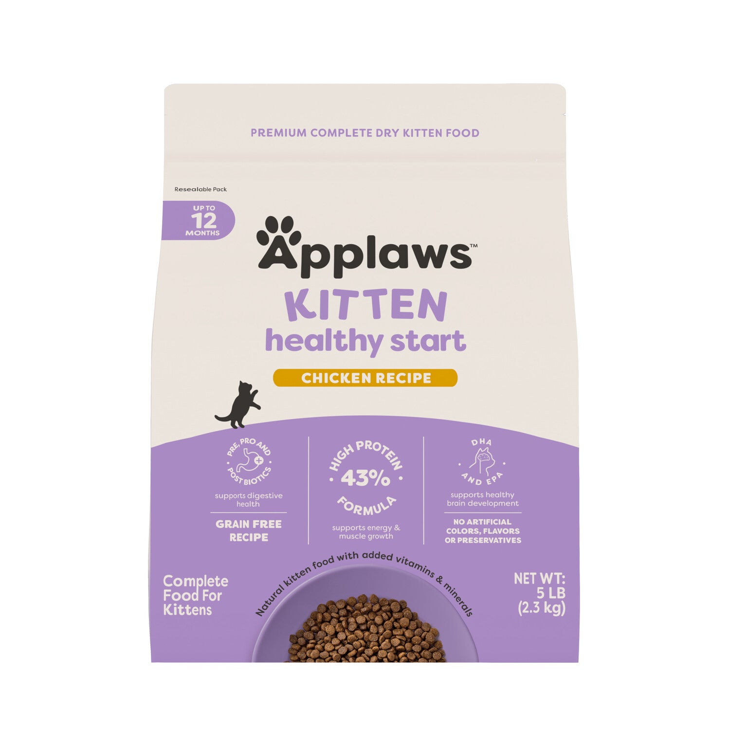 Applaws Kitten Healthy Start Complete & Balanced Chicken Recipe Dry Cat Food, 5-Lb Bag