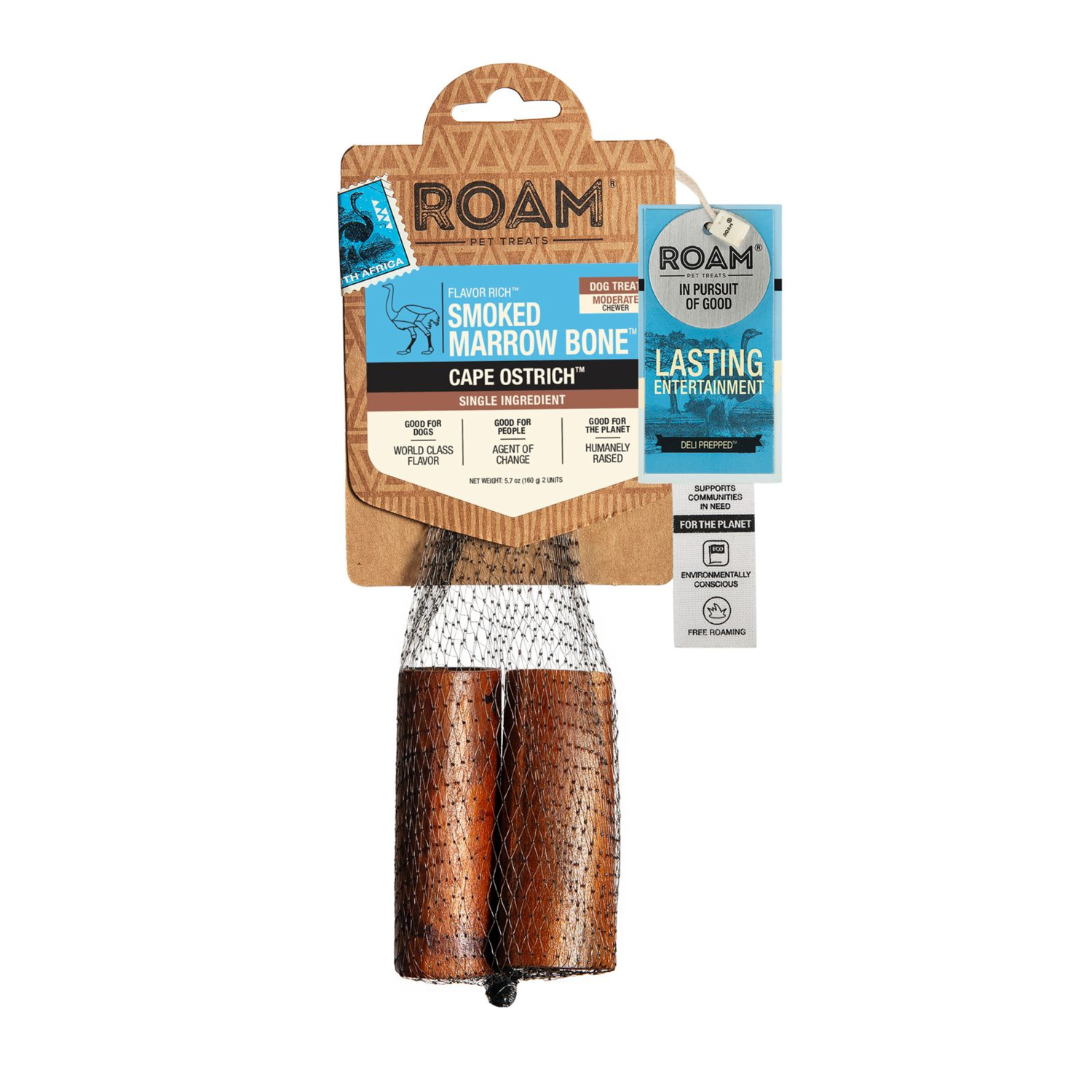 Roam Long Lasting Smoked Ostrich Marrow Bone Dog Treat, Xl