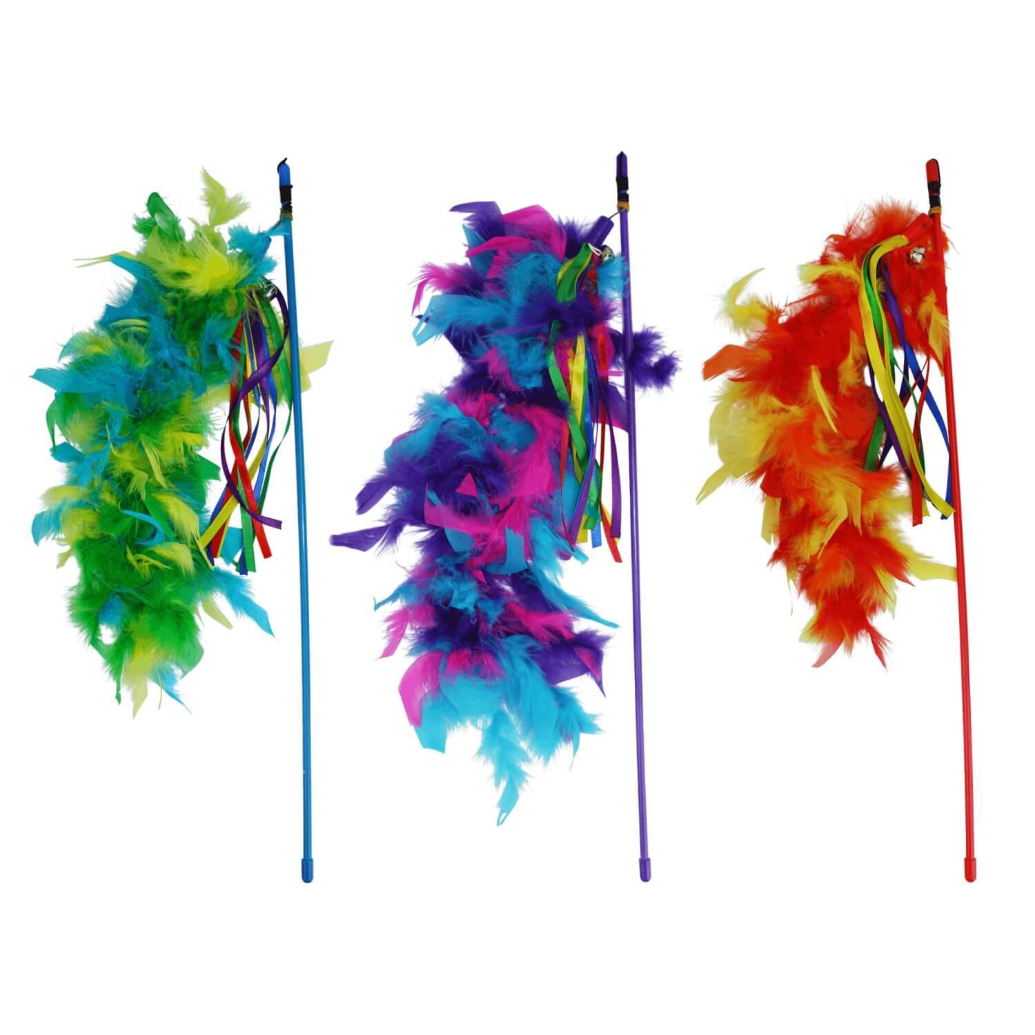 Multipet Dangler Wand Teaser Cat Toy With Bell & Feathers, 20In Assorted Colors, 1 Each
