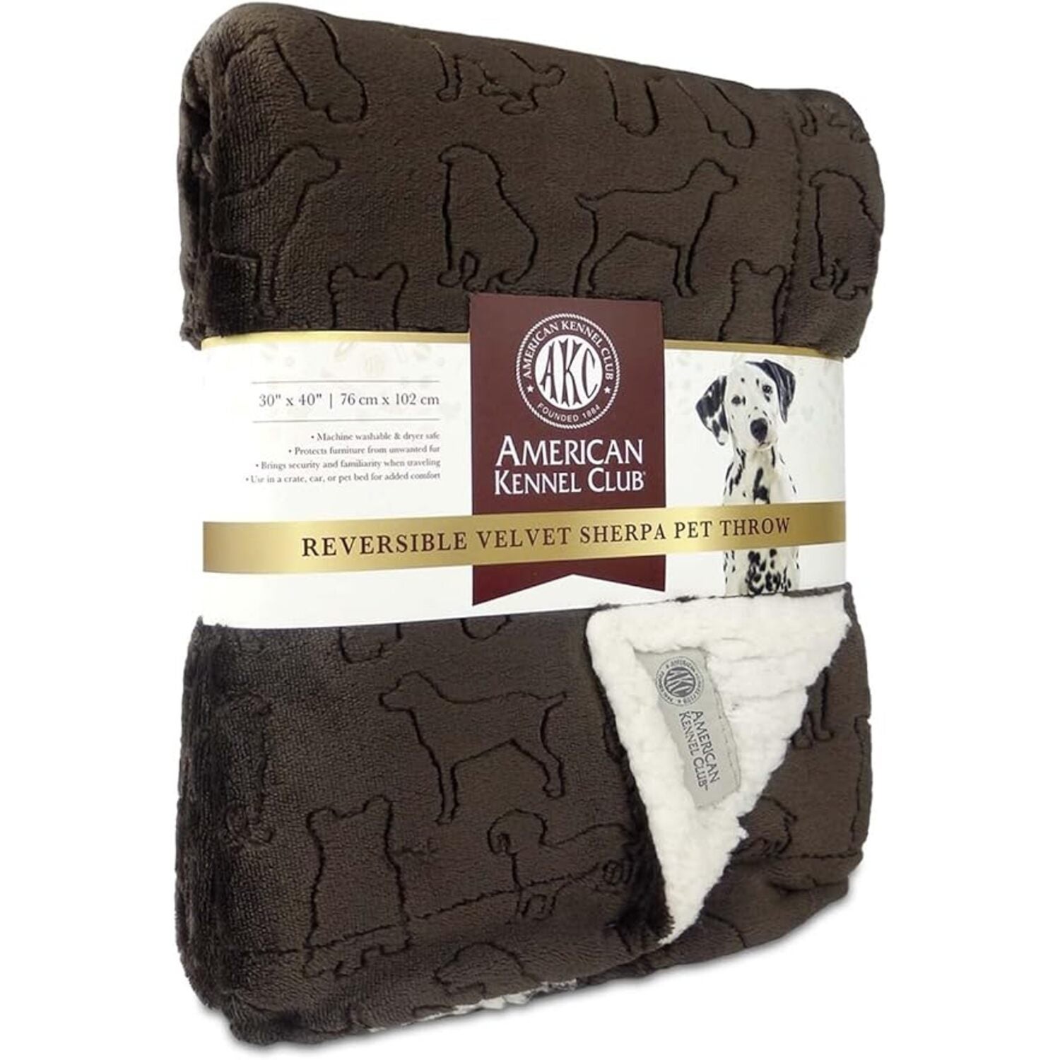 American Kennel Club Reversible Patterned Dog Blanket, Brown, 30 By 40 Inches