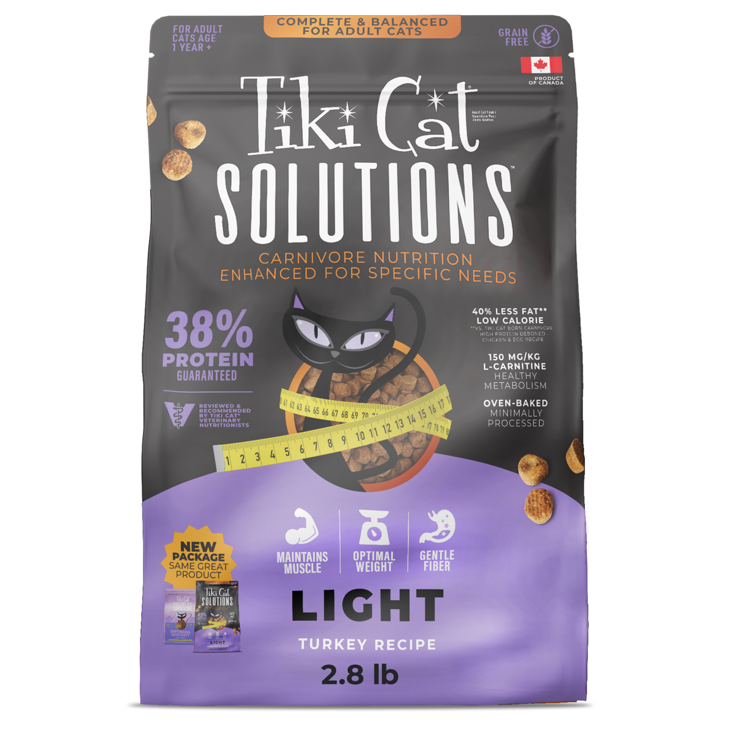 Tiki Cat Solutions Dry Cat Food, Light, Turkey, 2.8-Lbs Bag