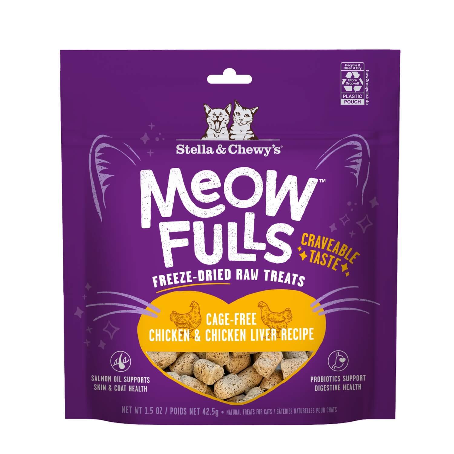 Stella & Chewy's Meowfulls Freeze Dried Cat Treats, Chicken & Chicken Liver Recipe, 1.5-Oz Pouch