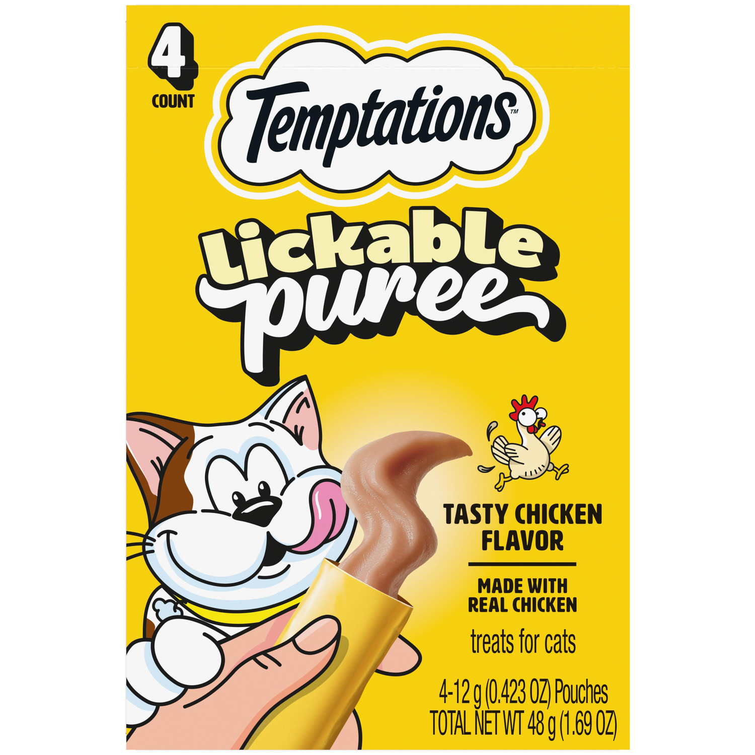Temptations Creamy Puree With Chicken Lickable, Squeezable Cat Treats, 4-Pack Of 0.4-Oz Pouches