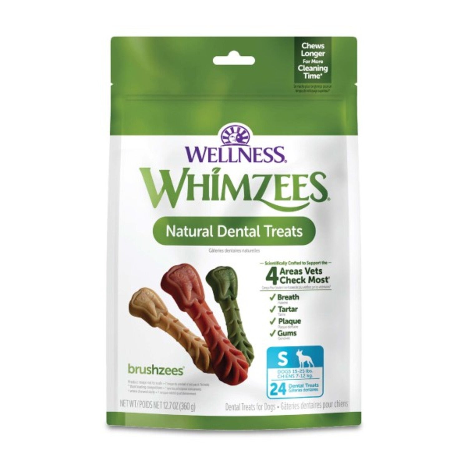 Whimzees Brushzees Natural Grain Free Dental Chews For Dogs, Small Breed, 24 Count