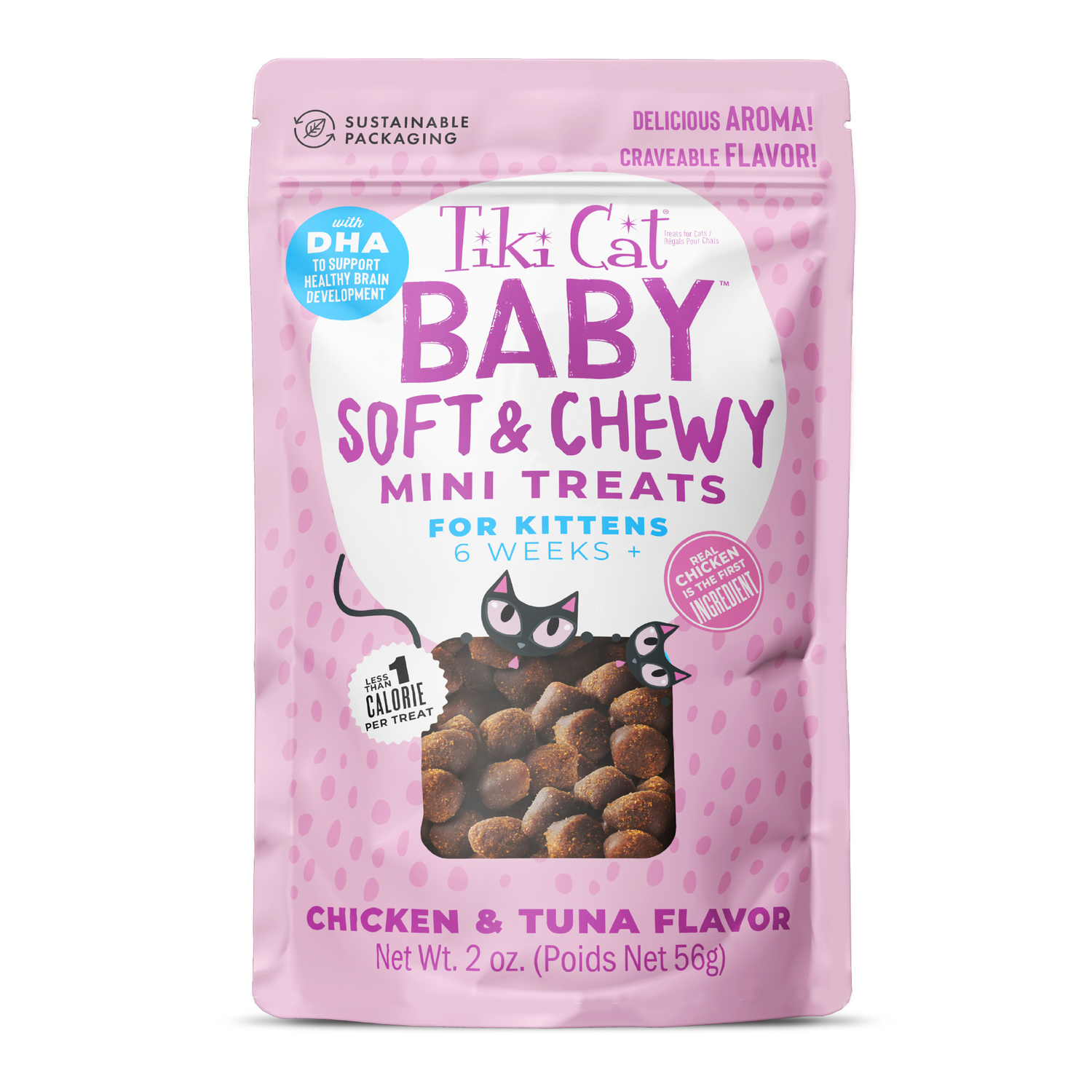 Tiki Cat Baby Grain-Free Soft & Chewy Treats For Kittens, Chicken & Tuna, 2-Oz Bag 8-Count