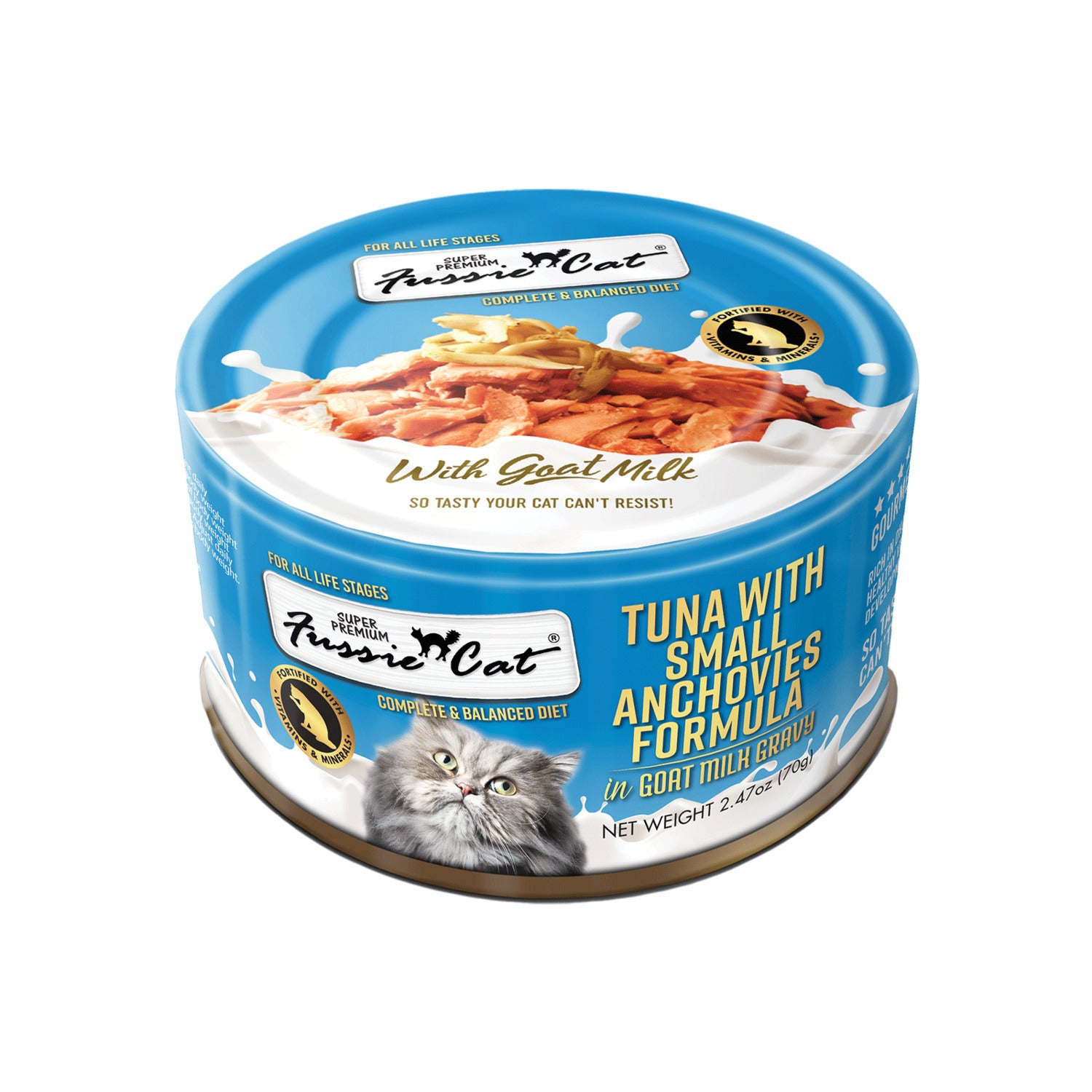 Fussie Cat Premium Tuna With Small Anchovies In Goat Milk Wet Cat Food, 2.47Oz
