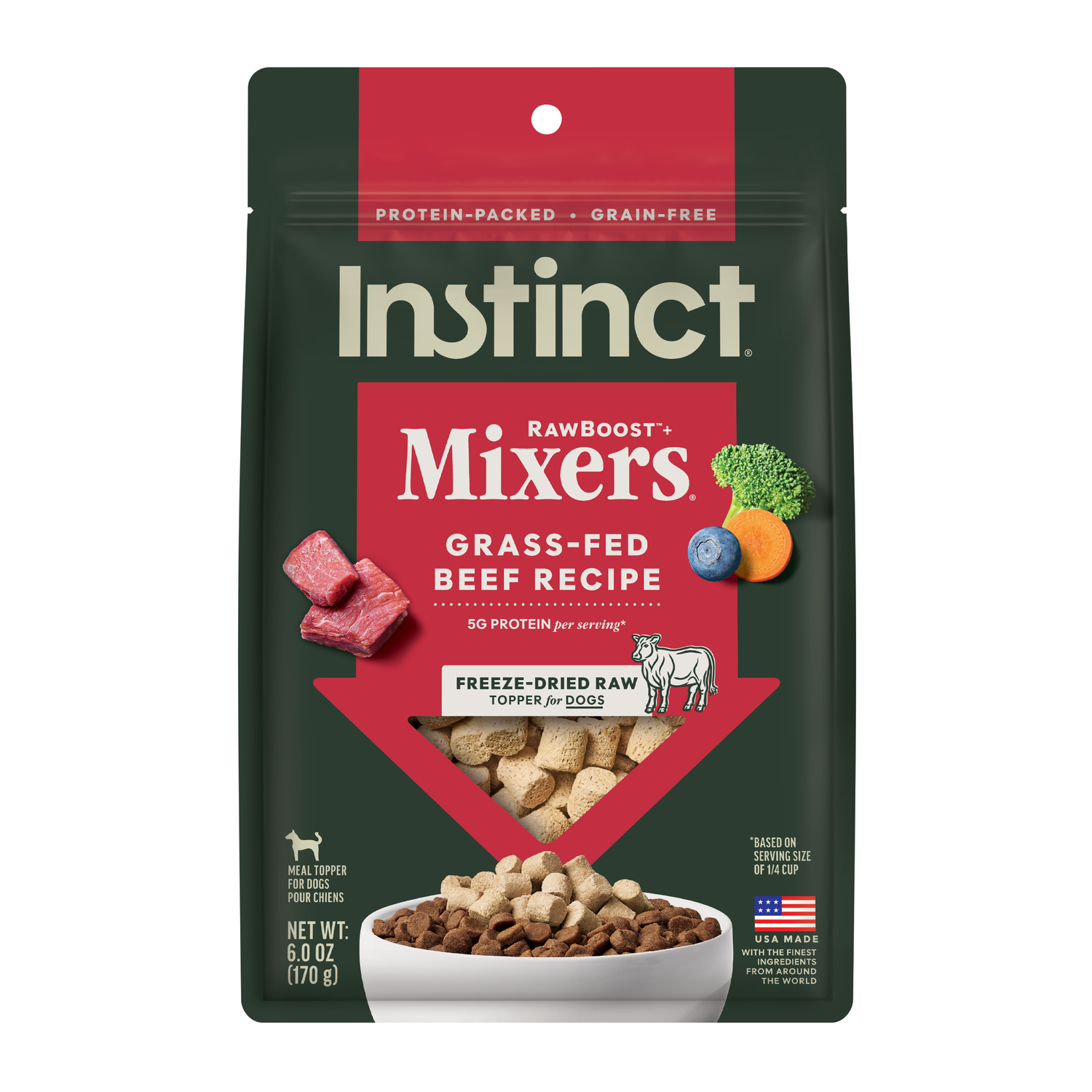 Instinct Freeze-Dried Raw Boost Mixers Grain-Free Beef Recipe Dog Food Topper, 6-Oz Bag