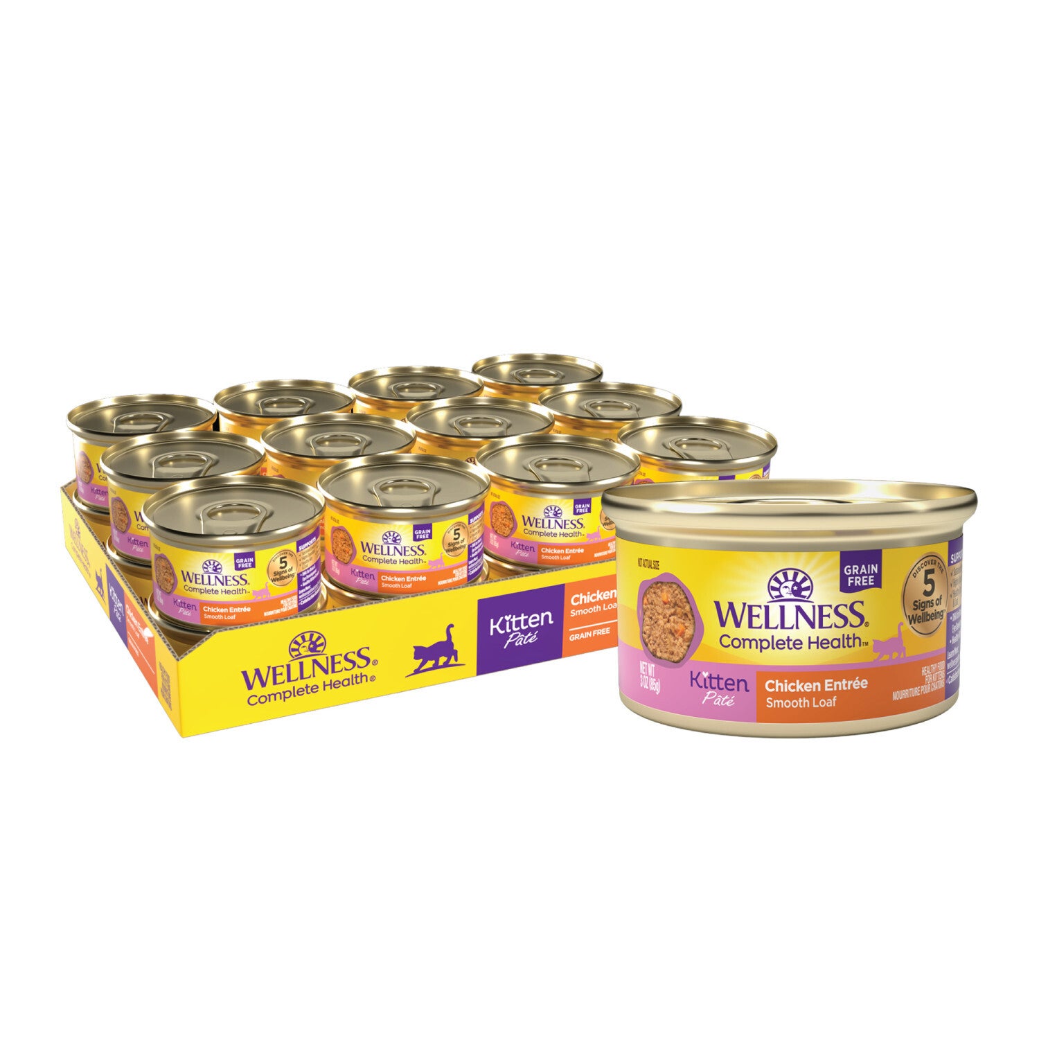 Wellness Complete Health Pate Kitten Wet Cat Food, Natural, Protein-Rich, Grain Free, 3 Ounce, 24 Pack, Chicken