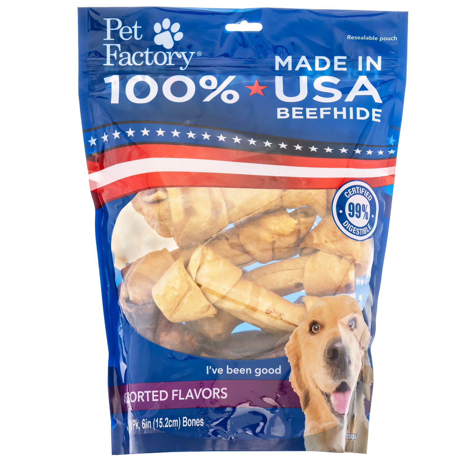 Pet Factory American Beefhide Bones Variety Pack Beef & Chicken Dog Treats, 6-7 Pack Of 8