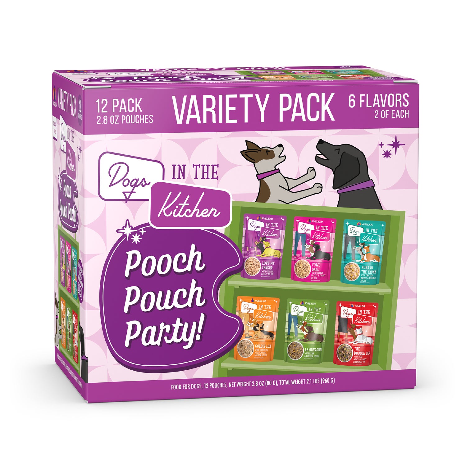 Weruva Dogs In The Kitchen Pooch Pouch Party Variety Pack Wet Dog Food, 2.8-Oz Pack Of 12