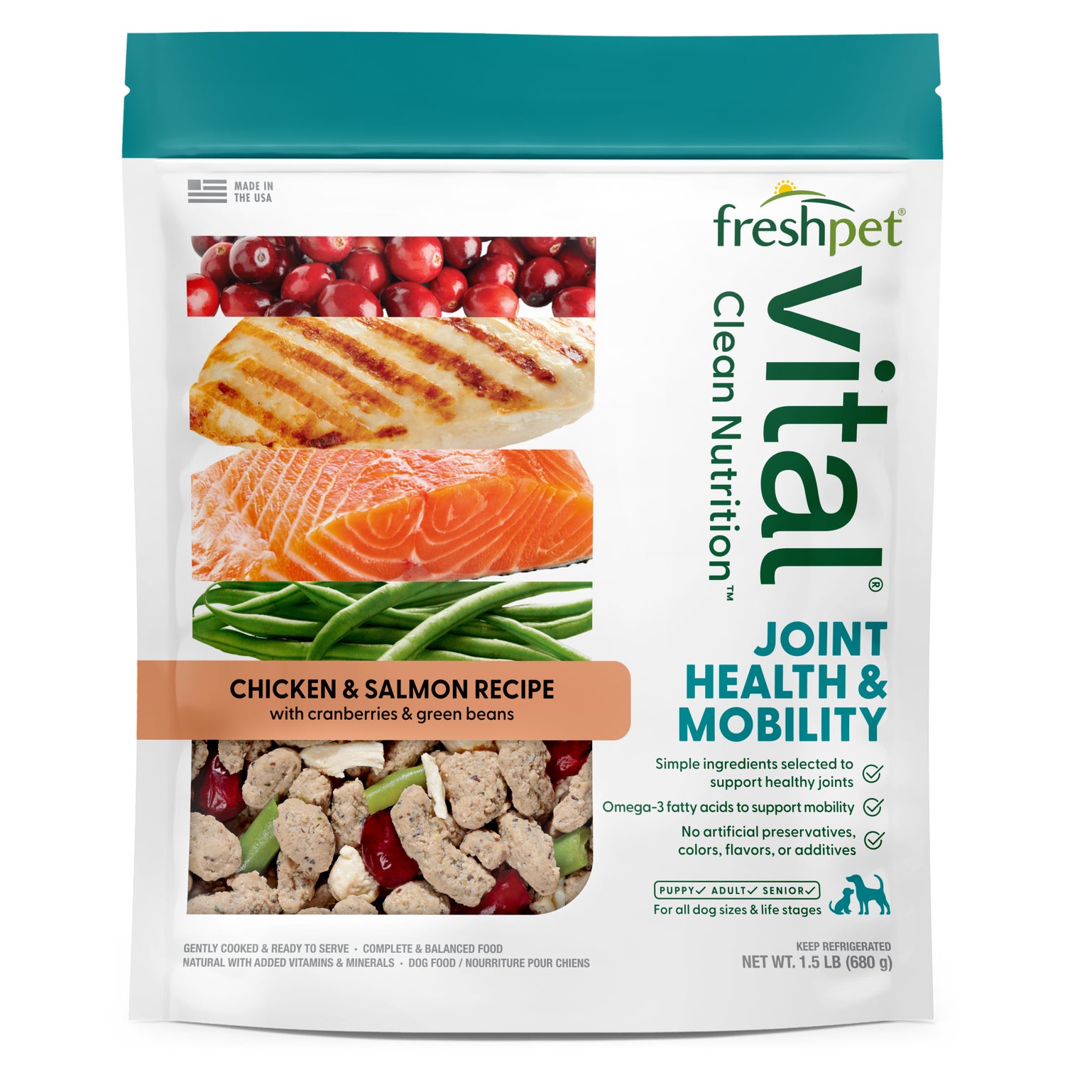 Freshpet Vital Clean Nutrition Joint Health & Mobility Fresh Dog Food, Chicken & Salmon Recipe 1.5-Lb Bag