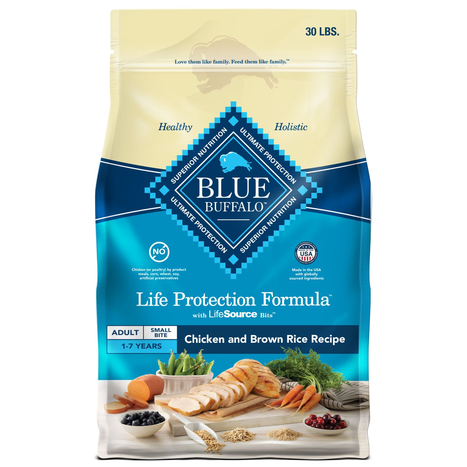 Blue Buffalo Life Protection Formula Natural Adult Small Bite Dry Dog Food, Chicken And Brown Rice, 30-Lb