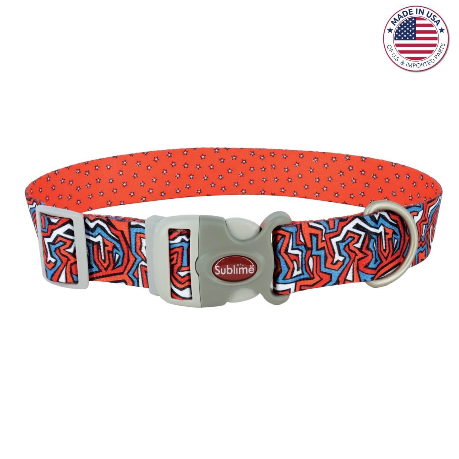 Coastal Pet Products Sublime Adjustable Dog Collar, Red Blue Graffiti With Red Stars