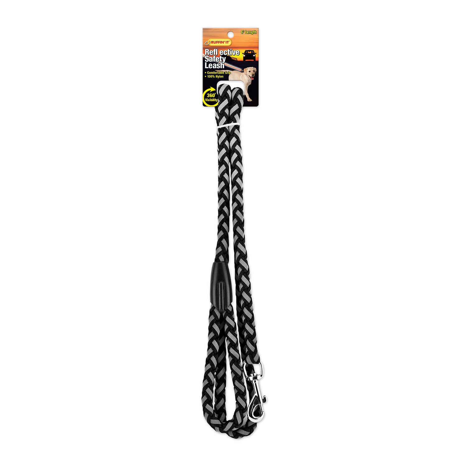 Ruffin' It Reflective Braided Safety Leash 5/8 - Black