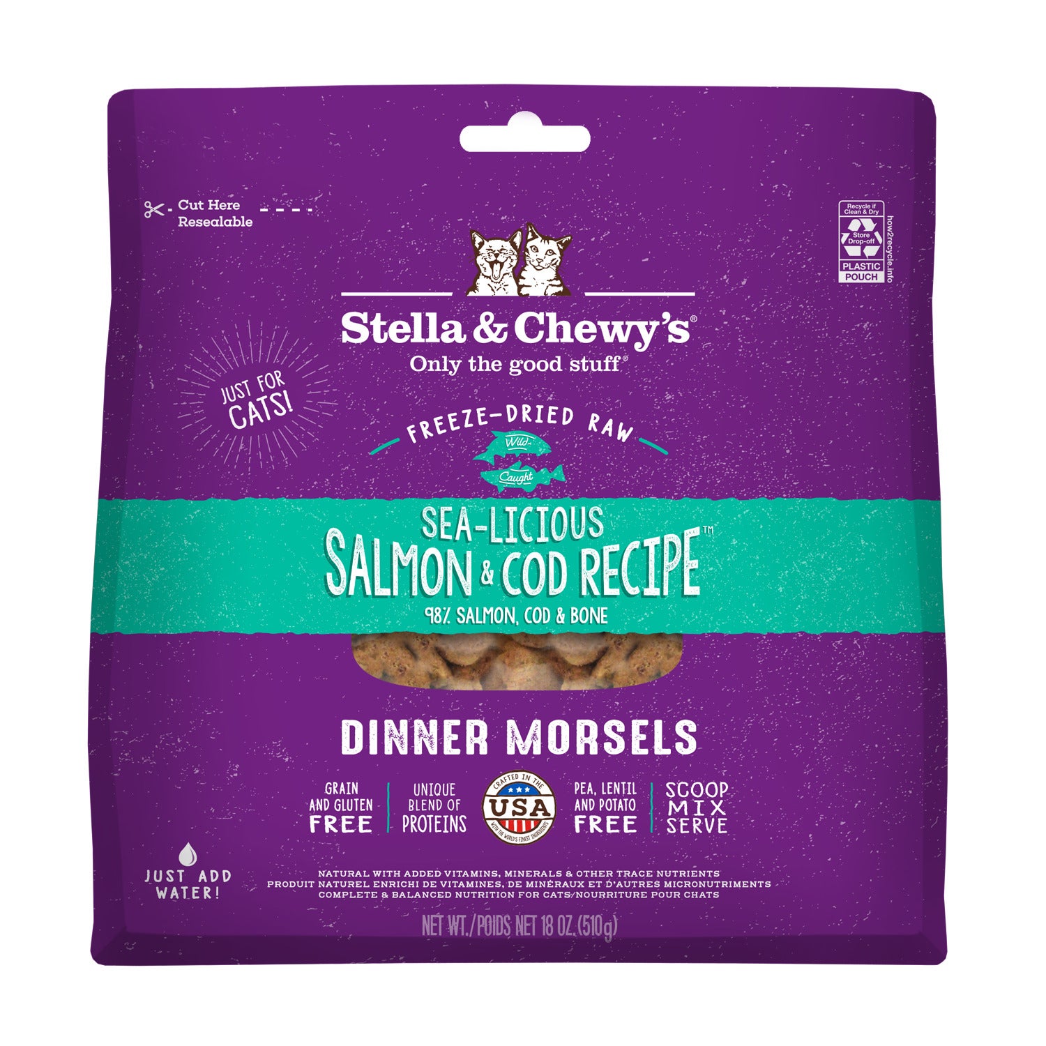 Stella & Chewy's Sea-Licious Salmon & Cod Dinner Morsels Freeze-Dried Raw Cat Food, 3.5-Oz Bag